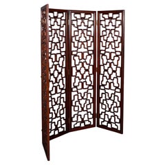 6' Tall Vintage Room Divider, Japanese, 4 Fold Screen, Mid Century, Circa 1950