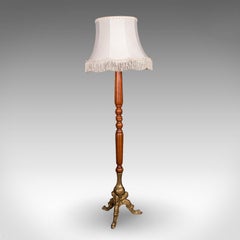 6' Tall Vintage Standard Lamp, English, Walnut, Italianate, Room Light, Shade