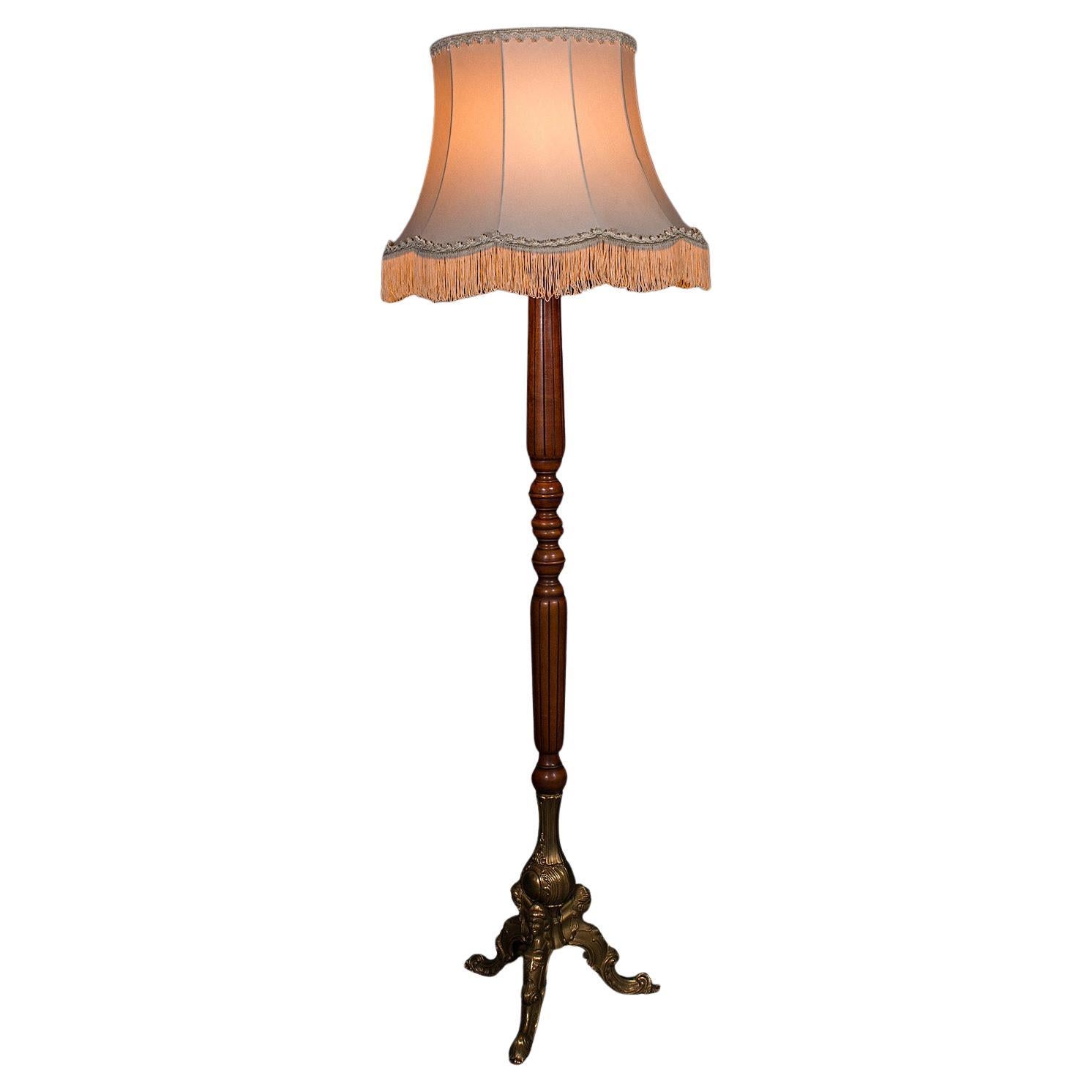 6
 Tall Vintage Standard Lamp, English, Walnut, Italianate, Room Light, Shade