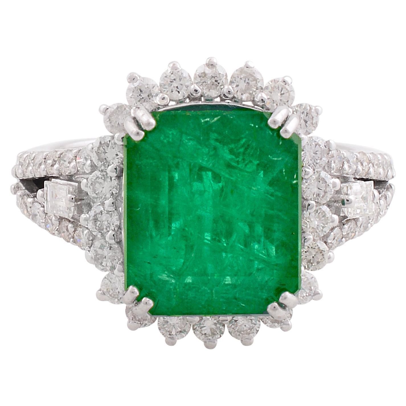 6 CTW Natural Zambian Emerald Diamond Engagement Ring 10 Karat White Gold