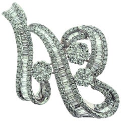 6 Carat Round and Baguette Diamond Cocktail Brooch, Pendant in 18k White Gold