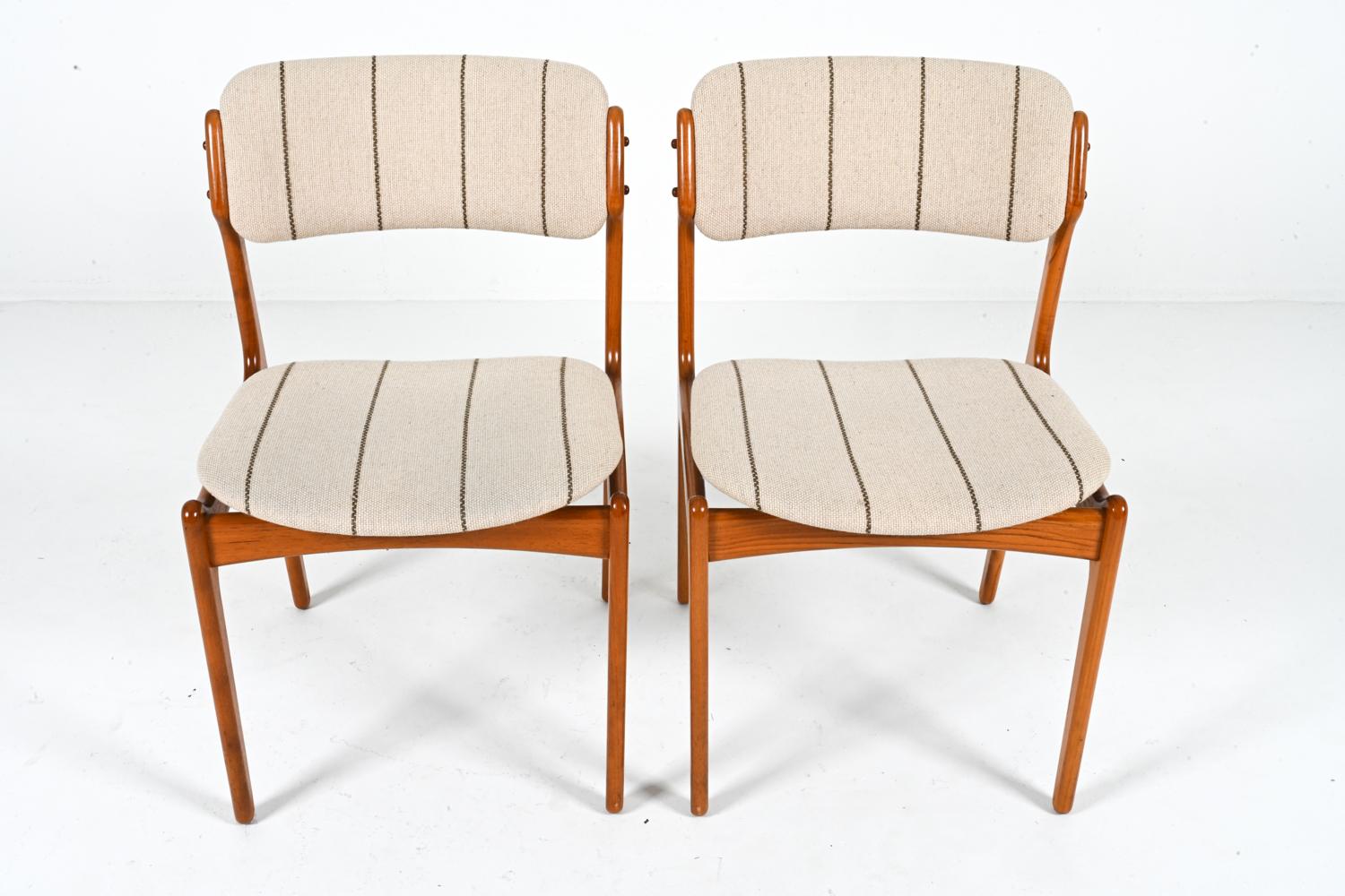 Fabric (6) Teak Dining Side Chairs By Erik Buch Model #49, Circa 1950's