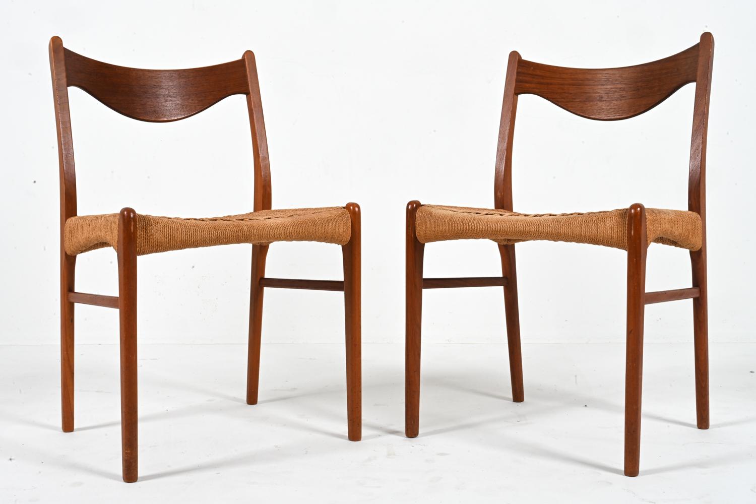'6' Teak & Papercord Dining Chairs by Arne Wahl Iversen for Glyngøre Stolefabrik In Good Condition For Sale In Norwalk, CT