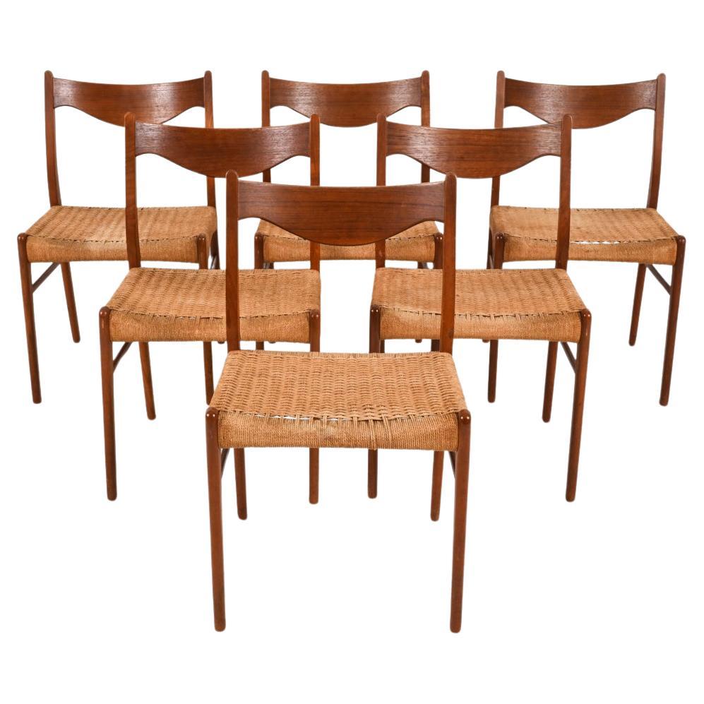 6' Chaises de salle à manger en teck et cordon de papier par Arne Wahl Iversen pour Glyngøre Stolefabrik en vente