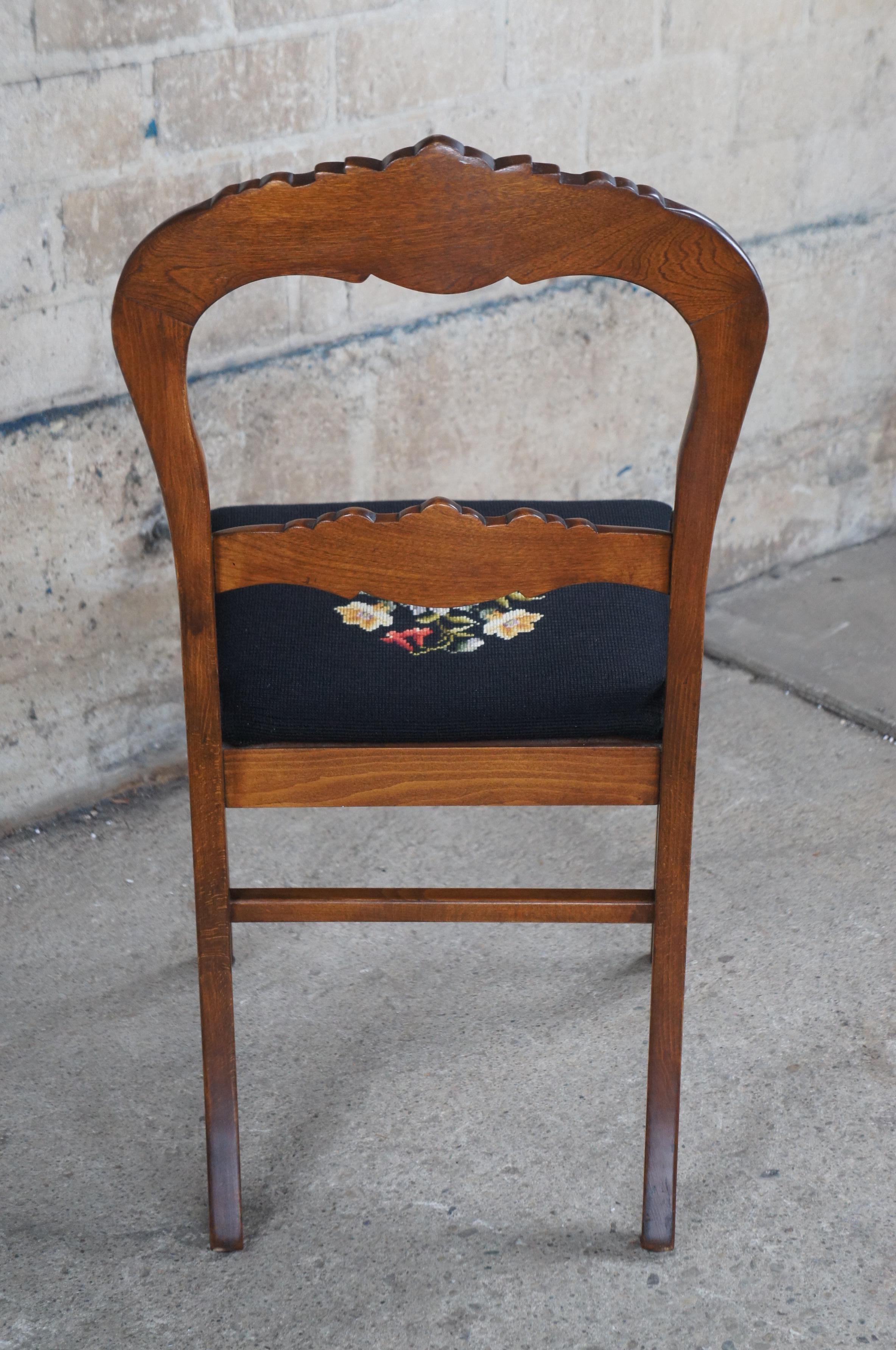 Mid-20th Century 6 Tell City Balloon Back Carved Mahogany Floral Needlepoint Dining Chairs