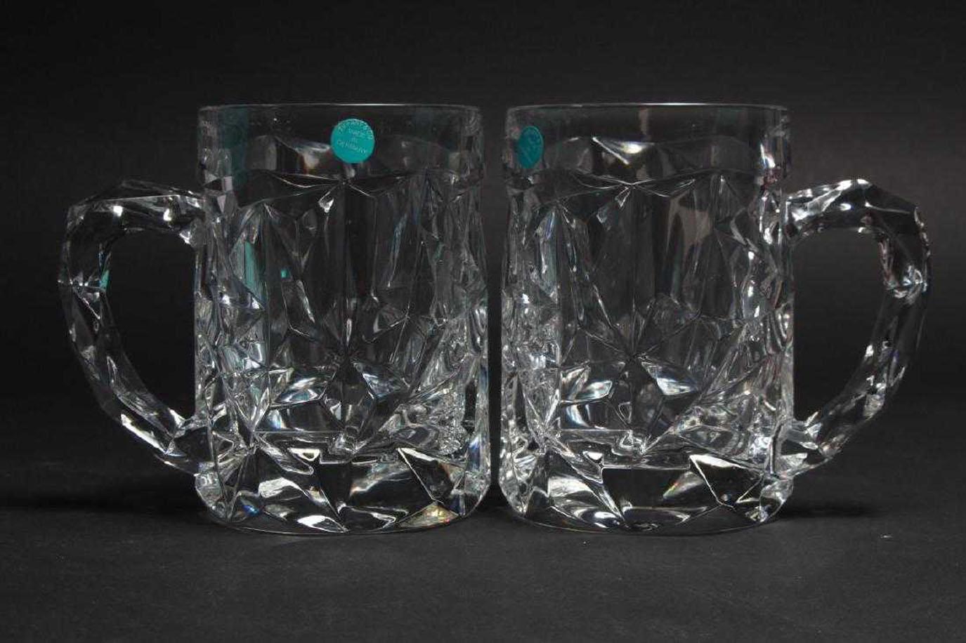 6 Tiffany & Co. rock cut crystal beer mugs. Each piece is marked Tiffany & Co. in original box.