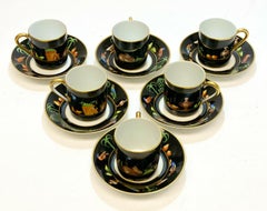 6 Tiffany Private Stock Le Tallec Porcelain Cup and Saucers Black Shoulder