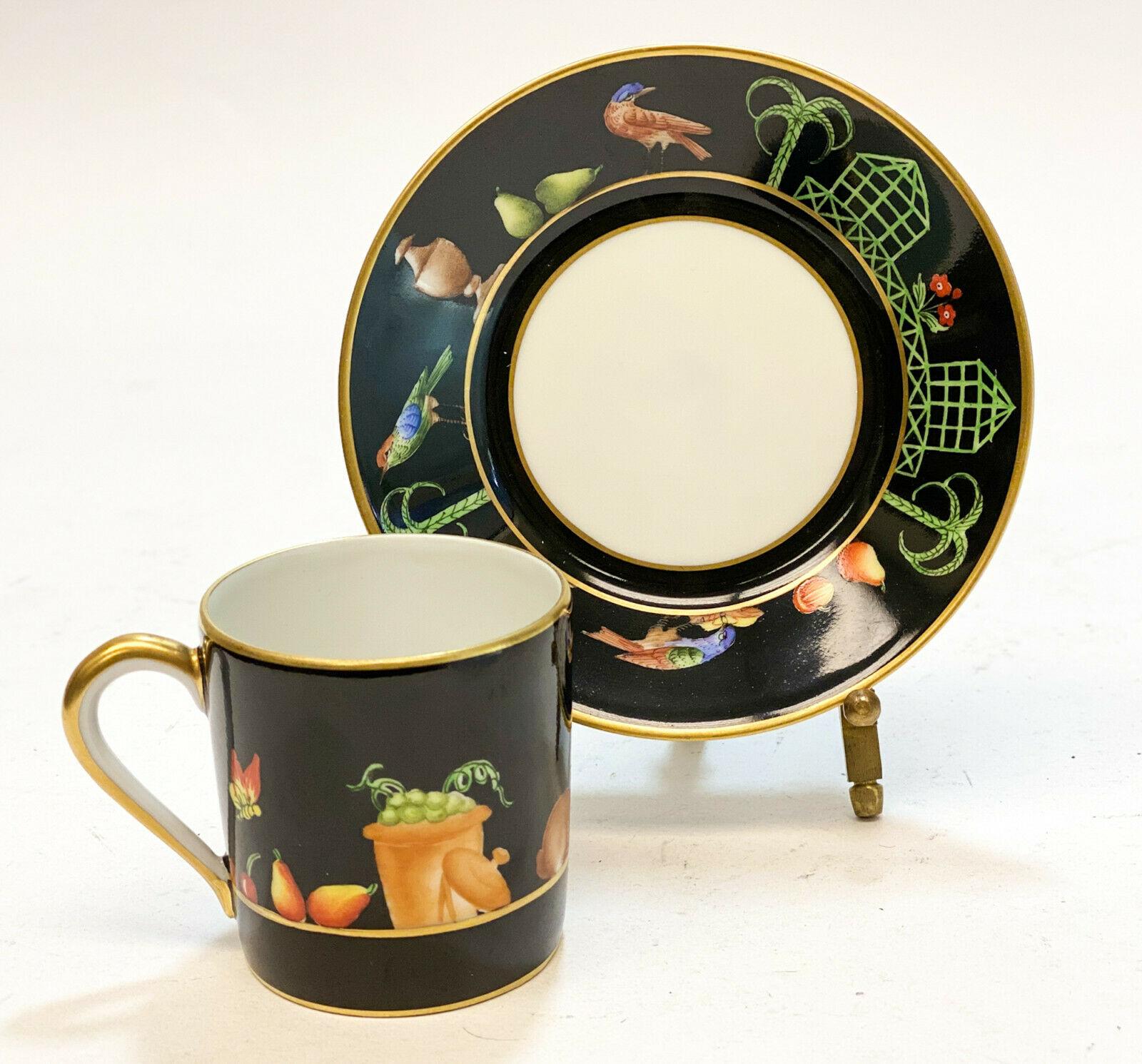 North American 6 Tiffany Private Stock Le Tallec Porcelain Cup and Saucers Black Shoulder For Sale