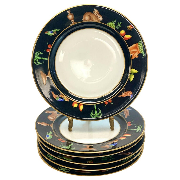 6 Tiffany Private Stock Le Tallec Porcelain Decorative Saucers Black