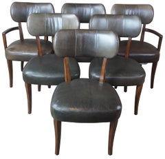 6 Traditional Henredon Acquisitions Green Leather and Mahogany Nailhead Chairs