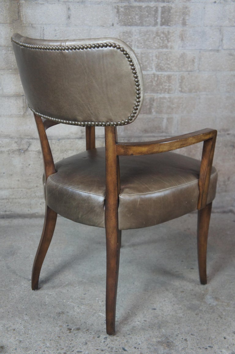 6 Traditional Henredon Acquisitions Green Leather and Mahogany Nailhead Chairs at 1stDibs