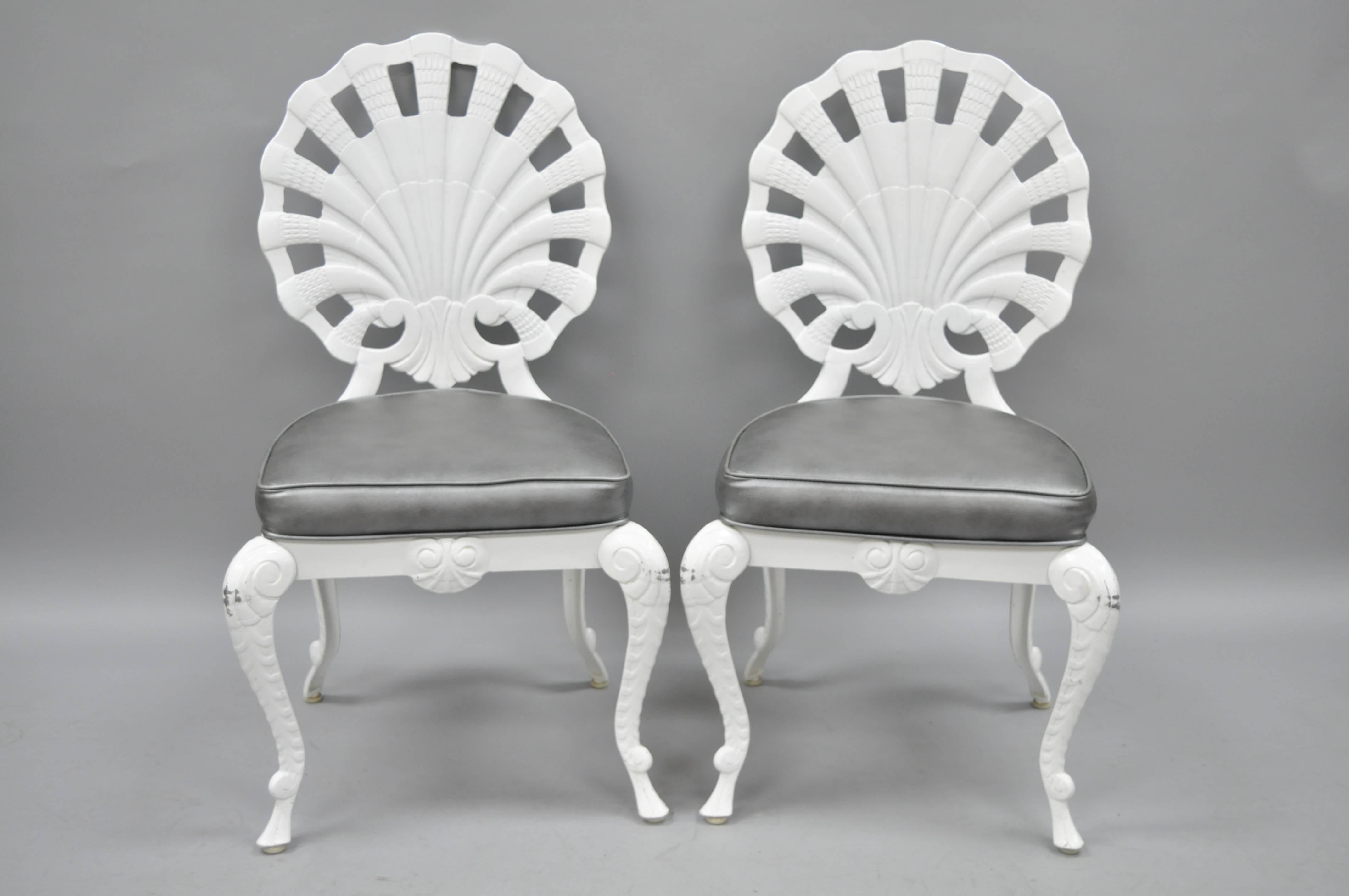 Hollywood Regency Six chaises Tropitone Fan Shell Back Grotto Chairs Patio Sunroom Cast Aluminium Set