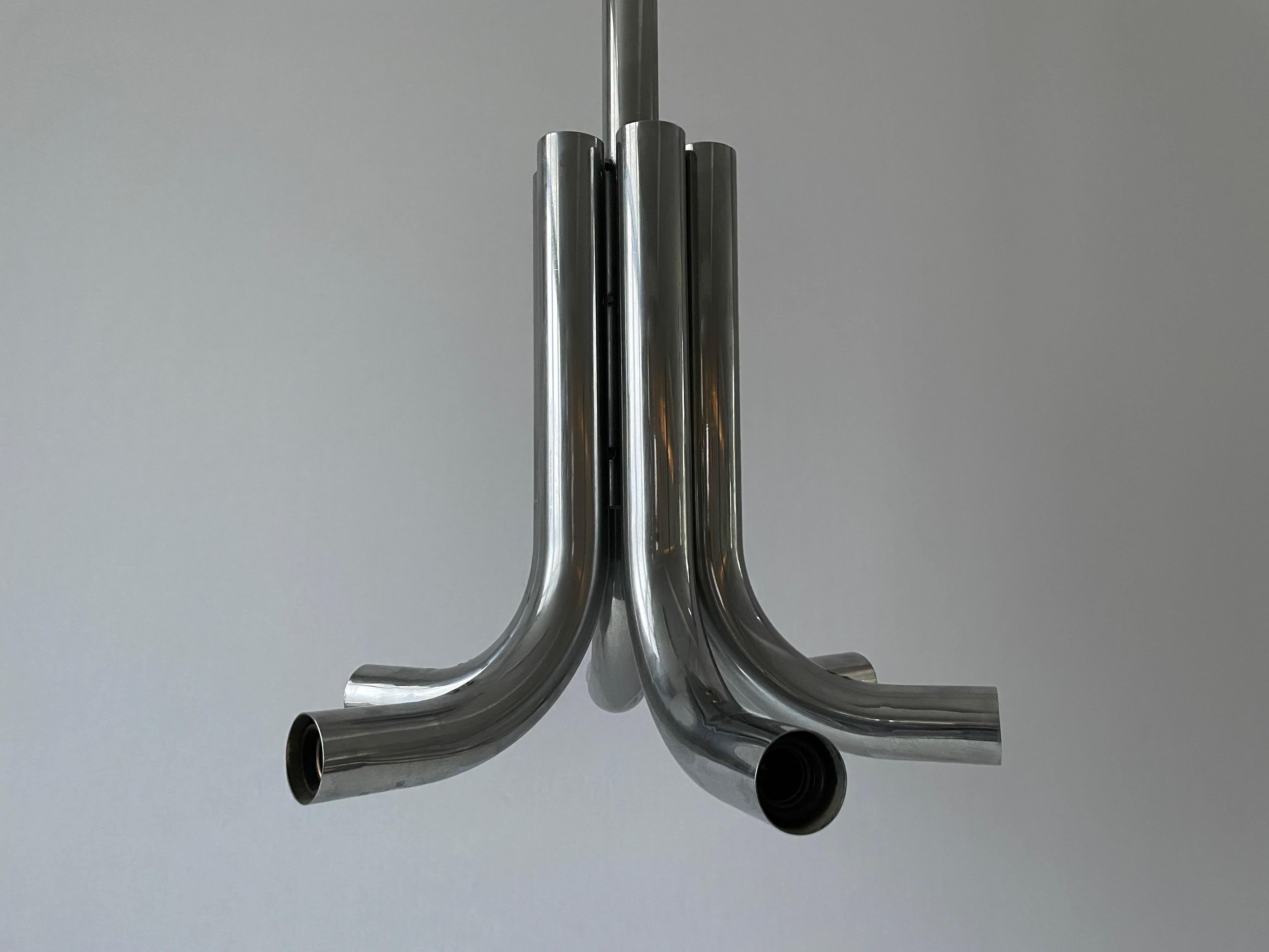 Mid-Century Modern 6-Tubular Design Chrome Chandelier by Stilux Milano, 1960s, Italy For Sale