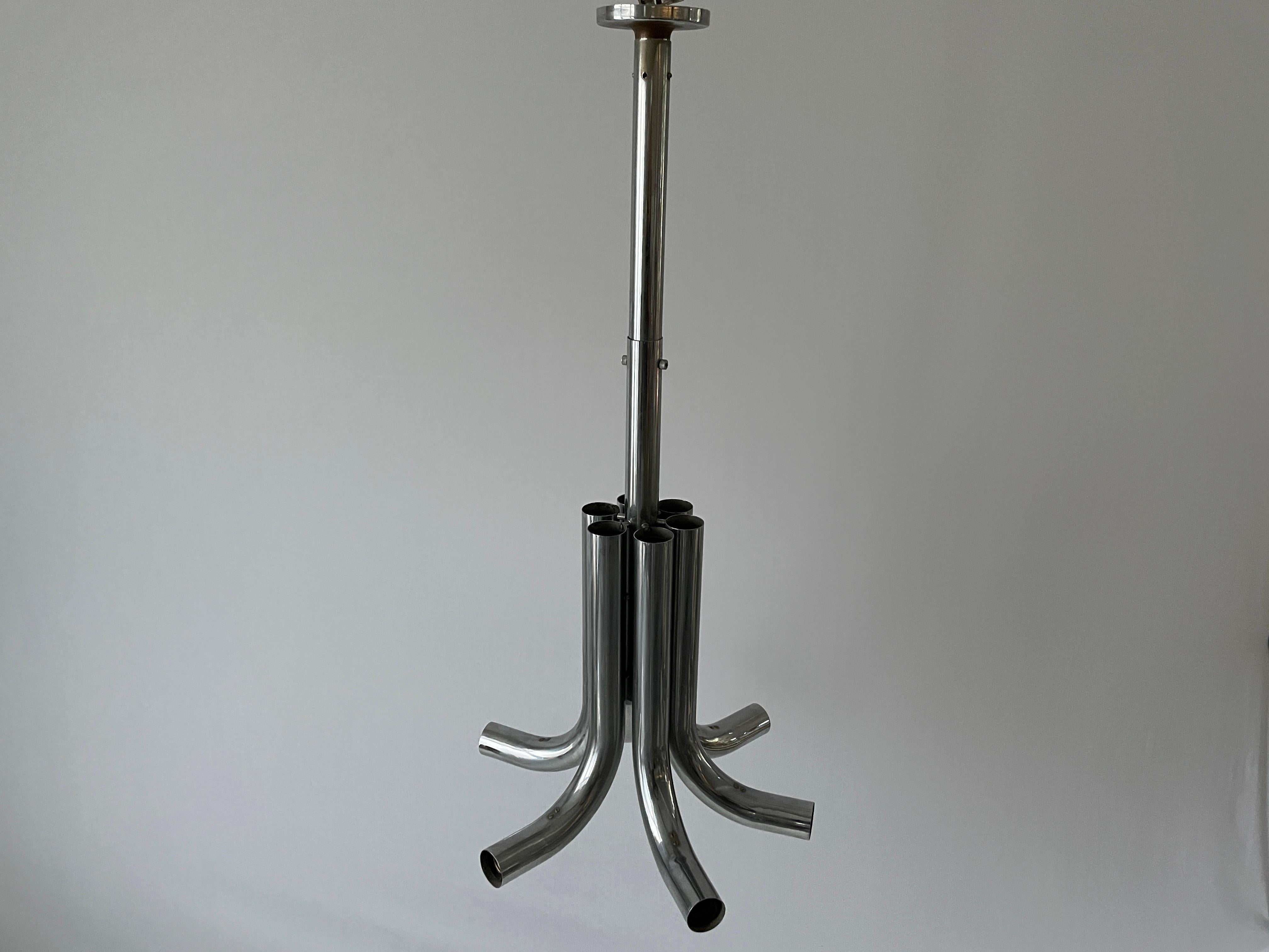 6-Tubular Design Chrome Chandelier by Stilux Milano, 1960s, Italy In Good Condition For Sale In Hagenbach, DE