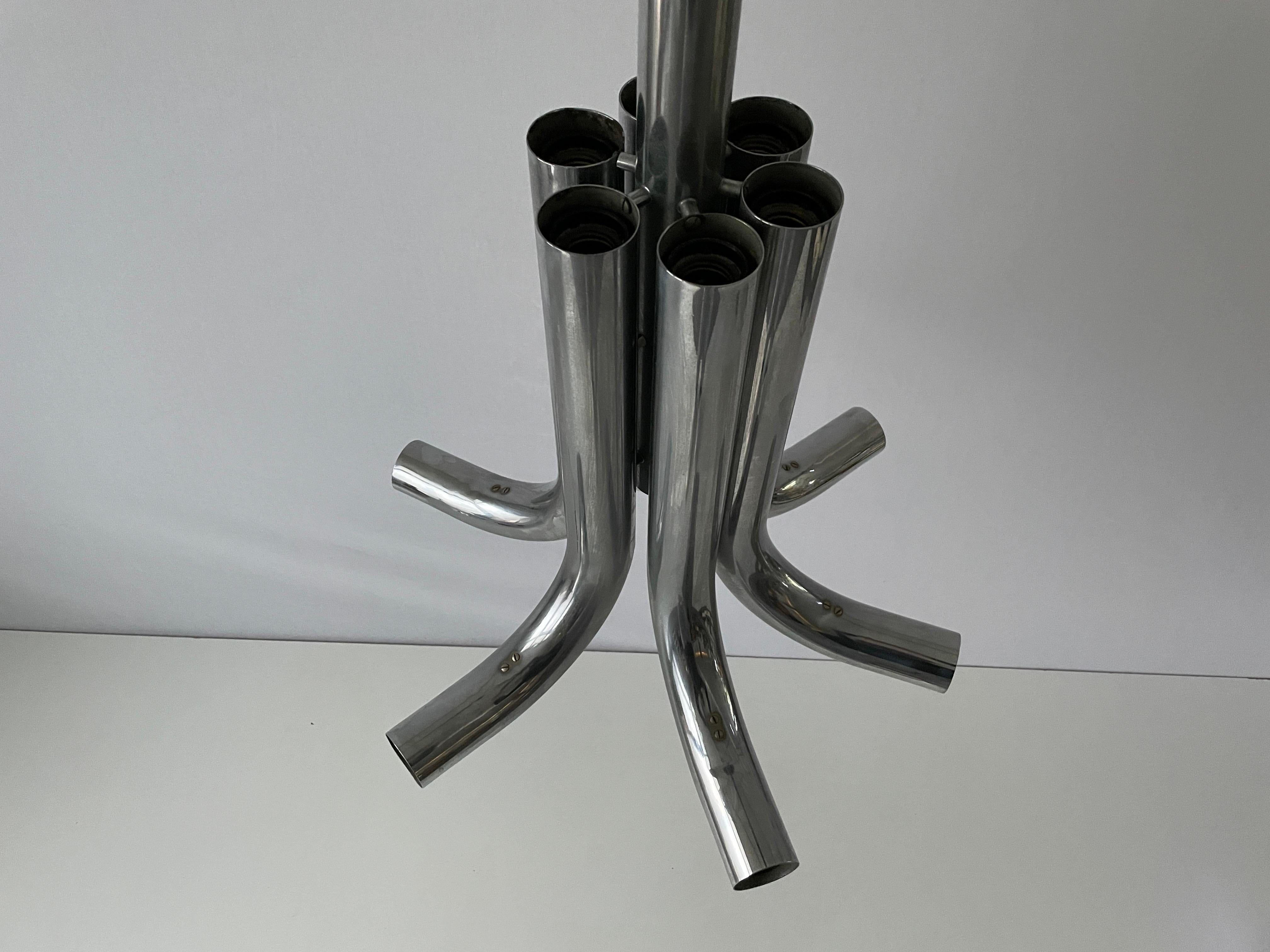 Mid-20th Century 6-Tubular Design Chrome Chandelier by Stilux Milano, 1960s, Italy For Sale