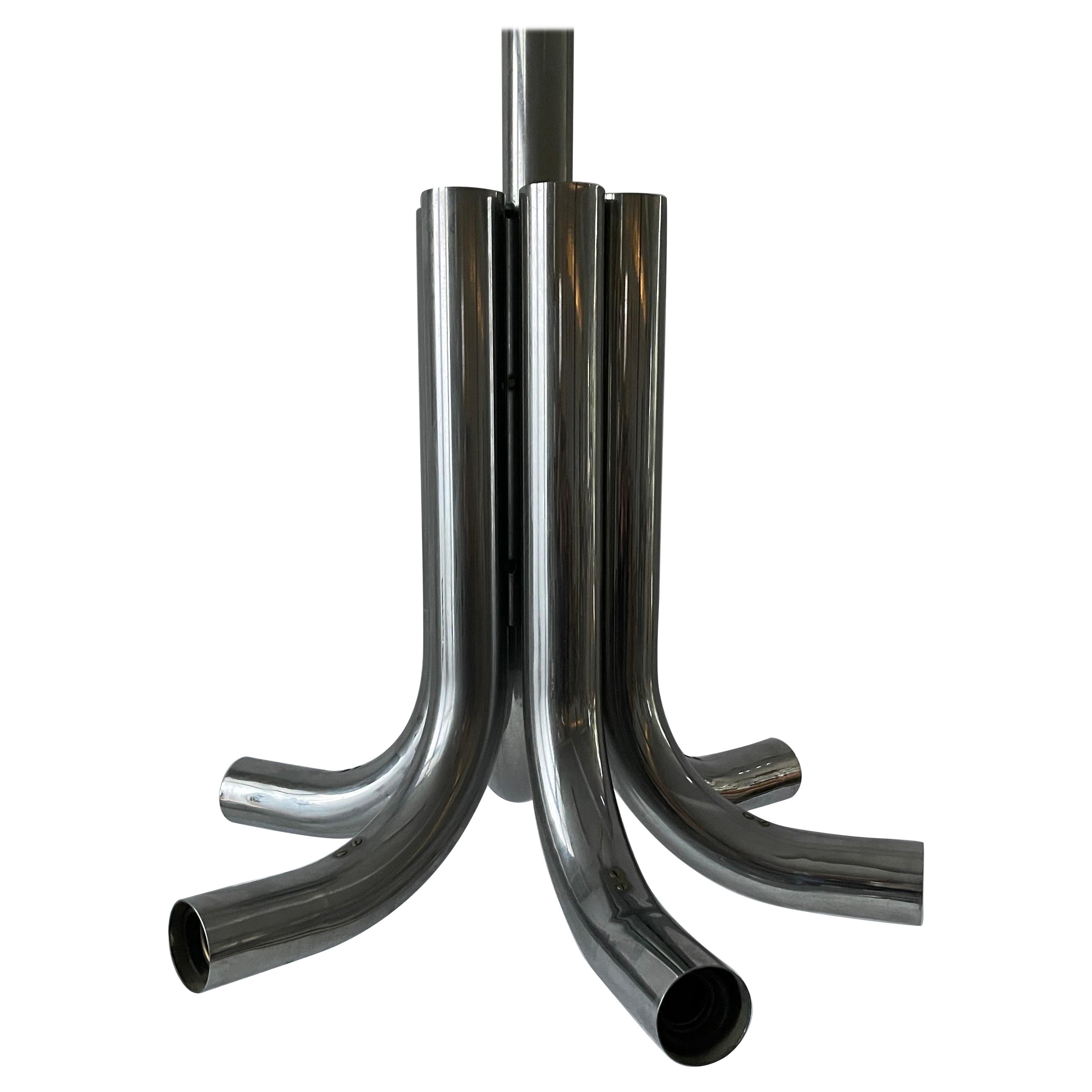 6-Tubular Design Chrome Chandelier by Stilux Milano, 1960s, Italy