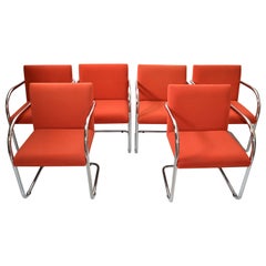 6 Tubular Ludwig Mies van der Rohe Brno Armchairs by Gordon International, 1979