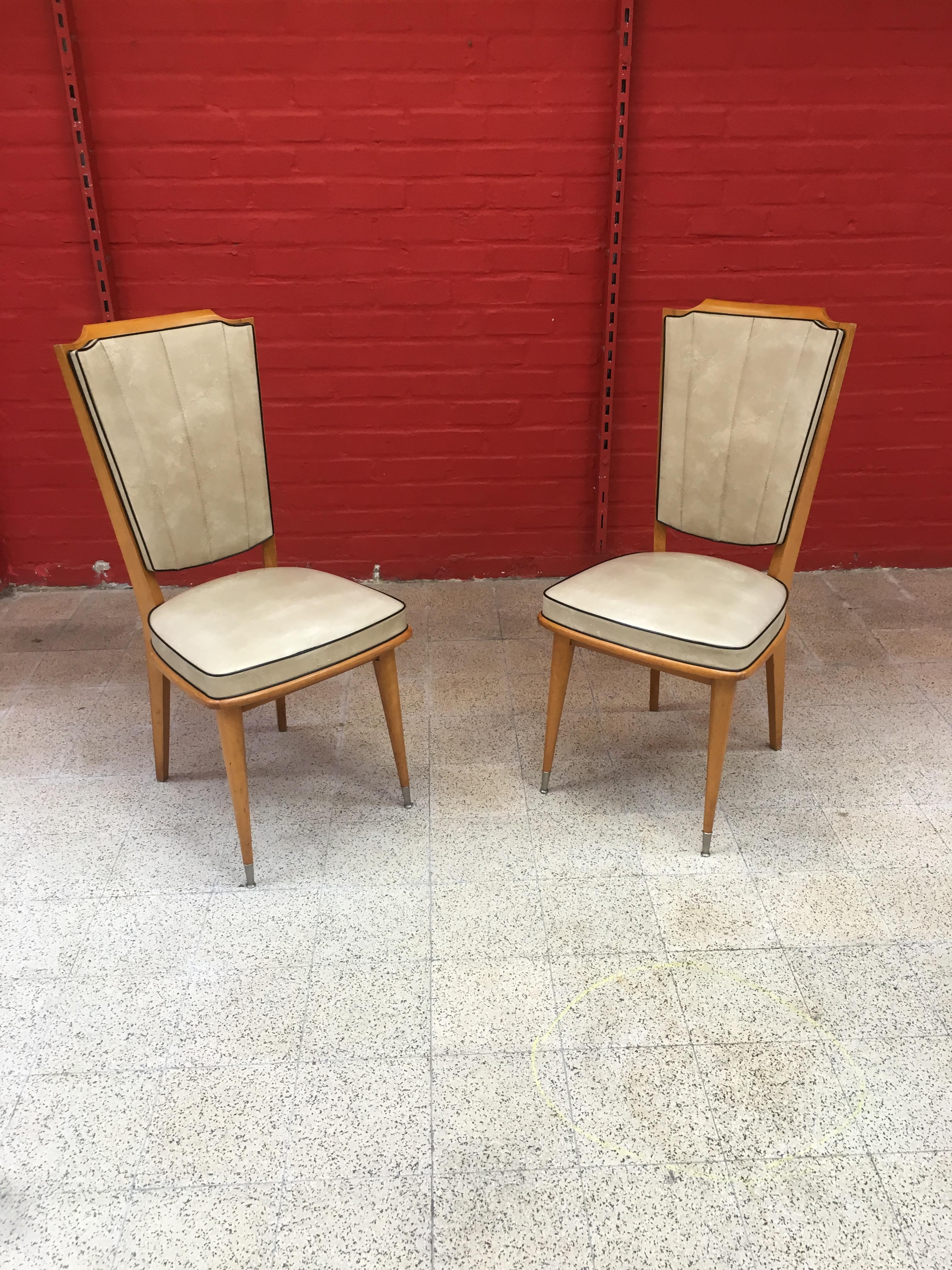 Faux Leather 6 Typical French Chairs 1960 For Sale