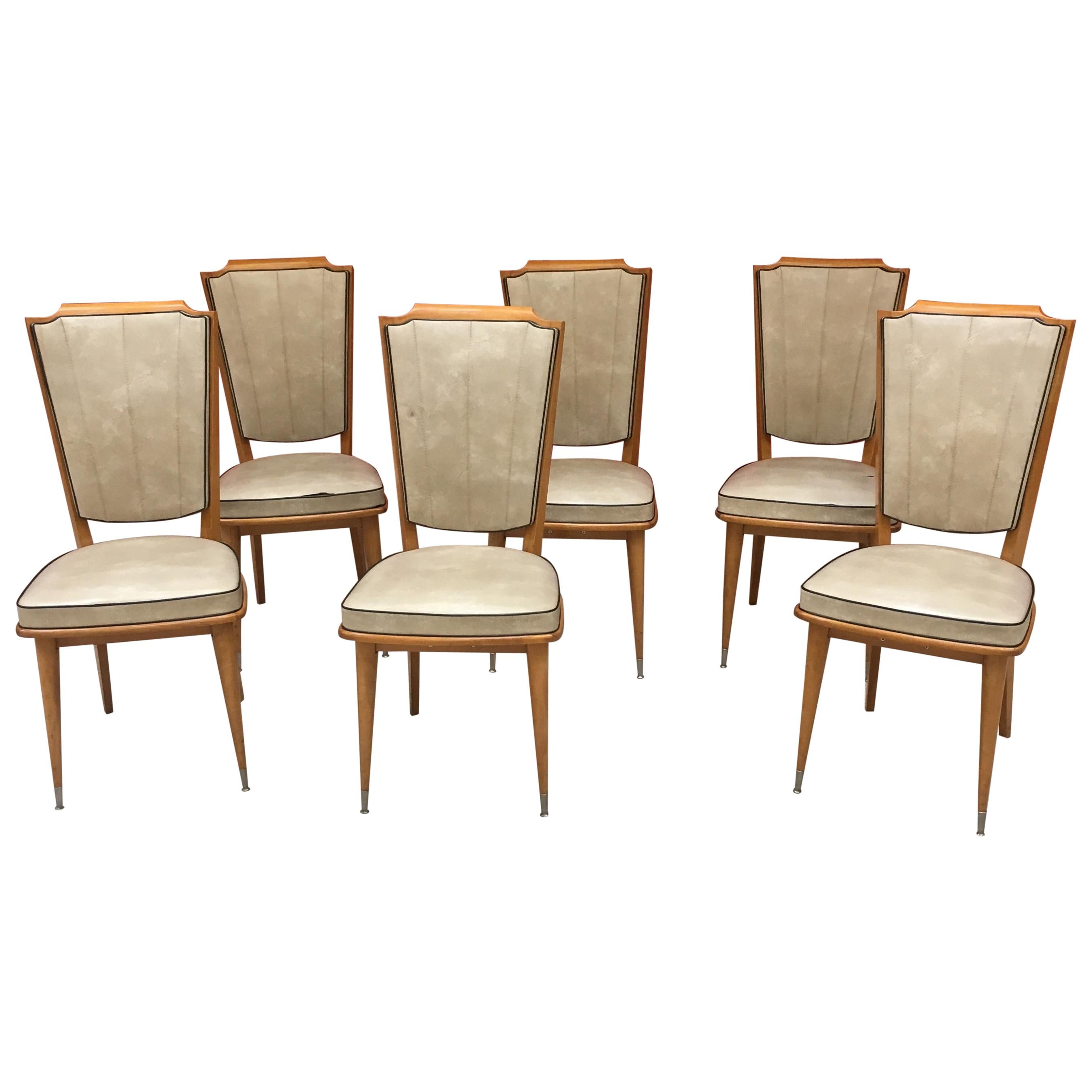 6 Typical French Chairs 1960 For Sale
