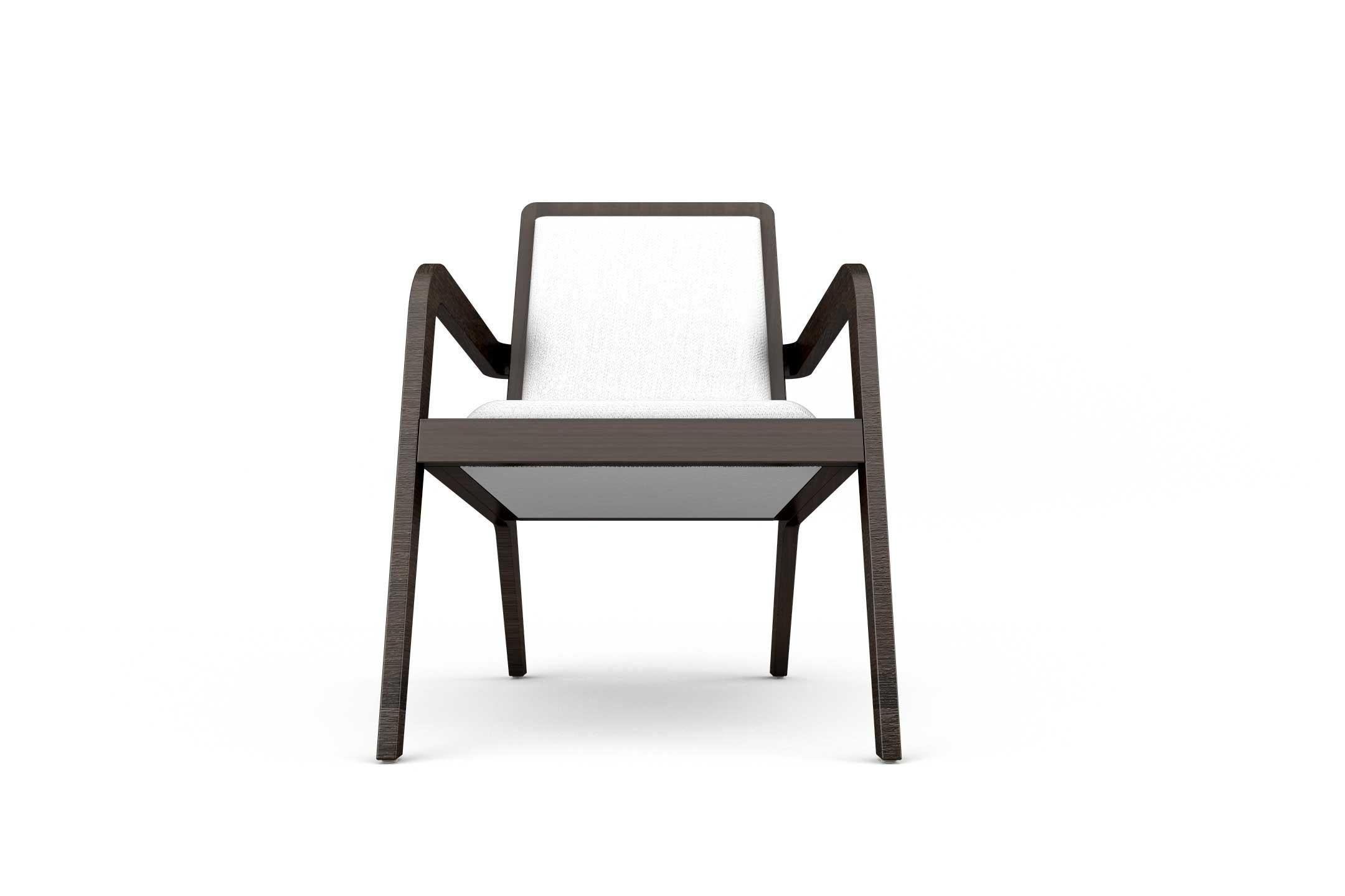 The Umbra armchair has an embracing and minimalistic design, playing with slim silhouettes and contrasts it gives a sense of comfort to the eye. Its structure is shaped from stained wood with an upholstered seat and back which can be completely