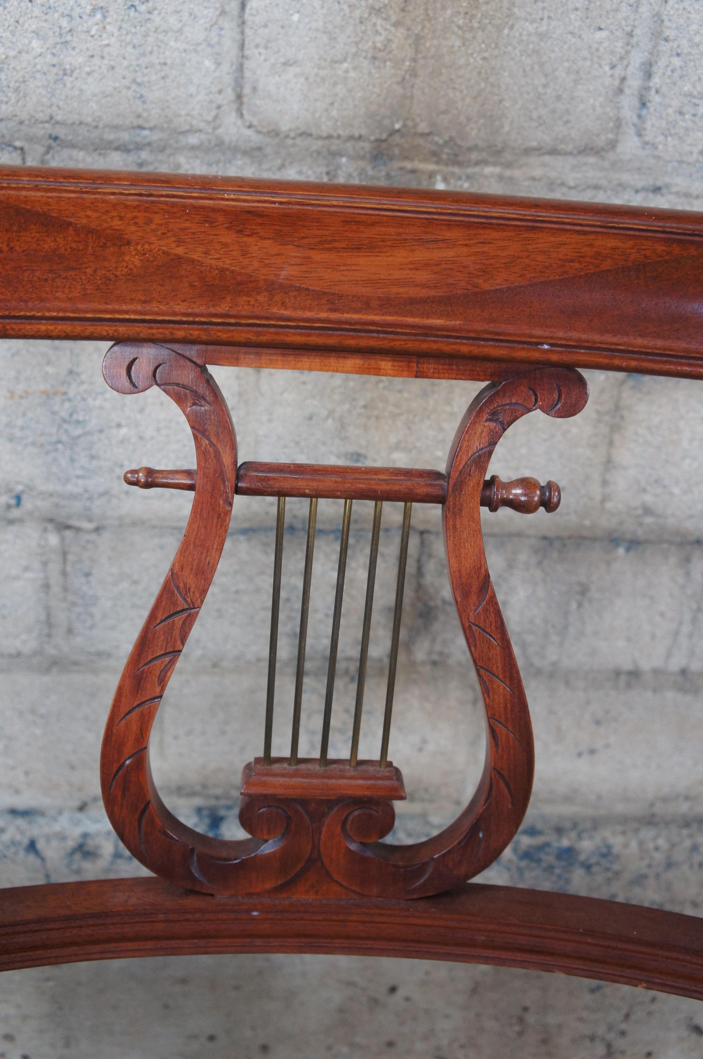 6 Union National Vintage Regency Duncan Phyfe Harp Back Mahogany Dining Chairs In Fair Condition For Sale In Dayton, OH