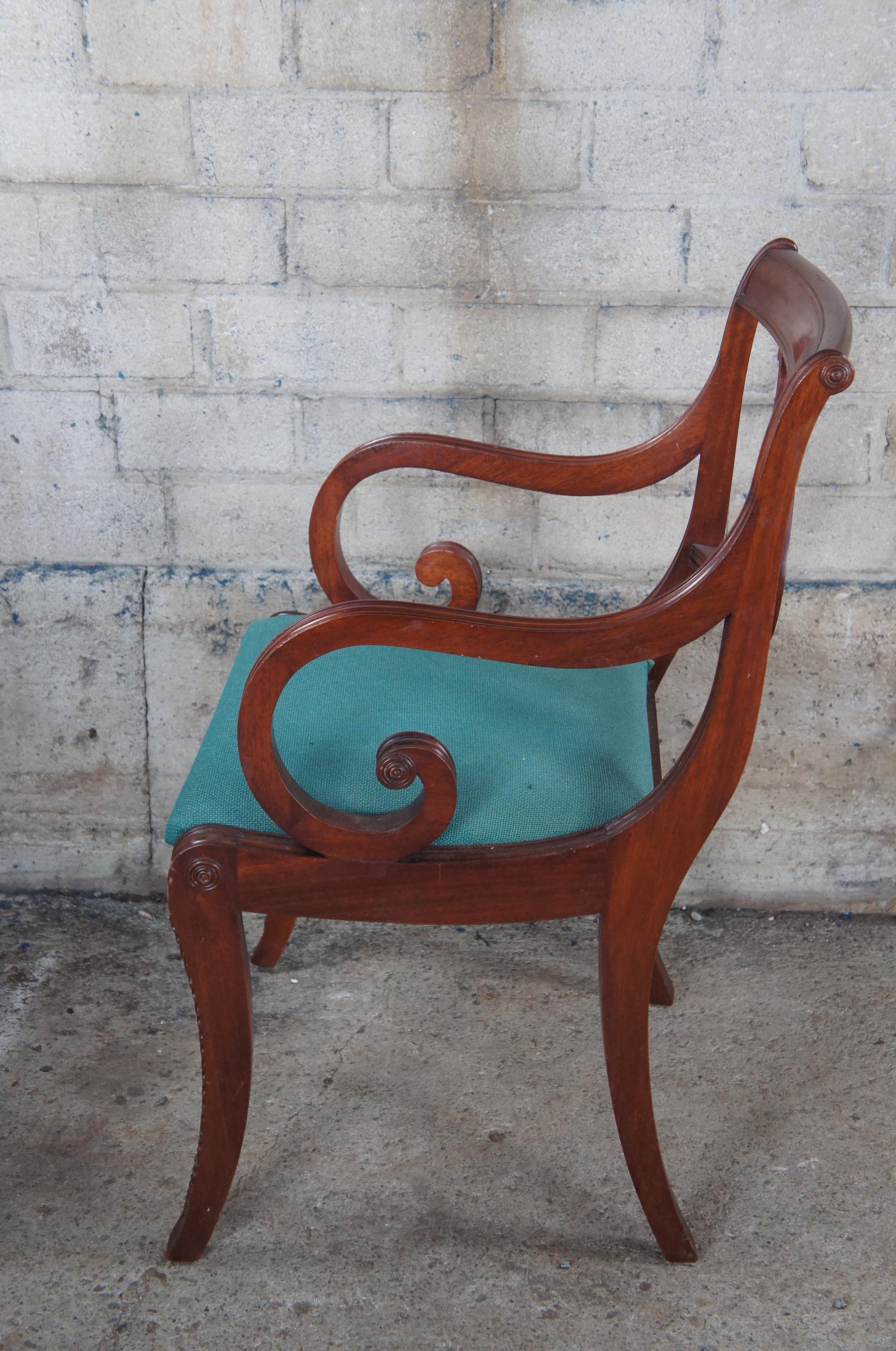 20th Century 6 Union National Vintage Regency Duncan Phyfe Harp Back Mahogany Dining Chairs For Sale