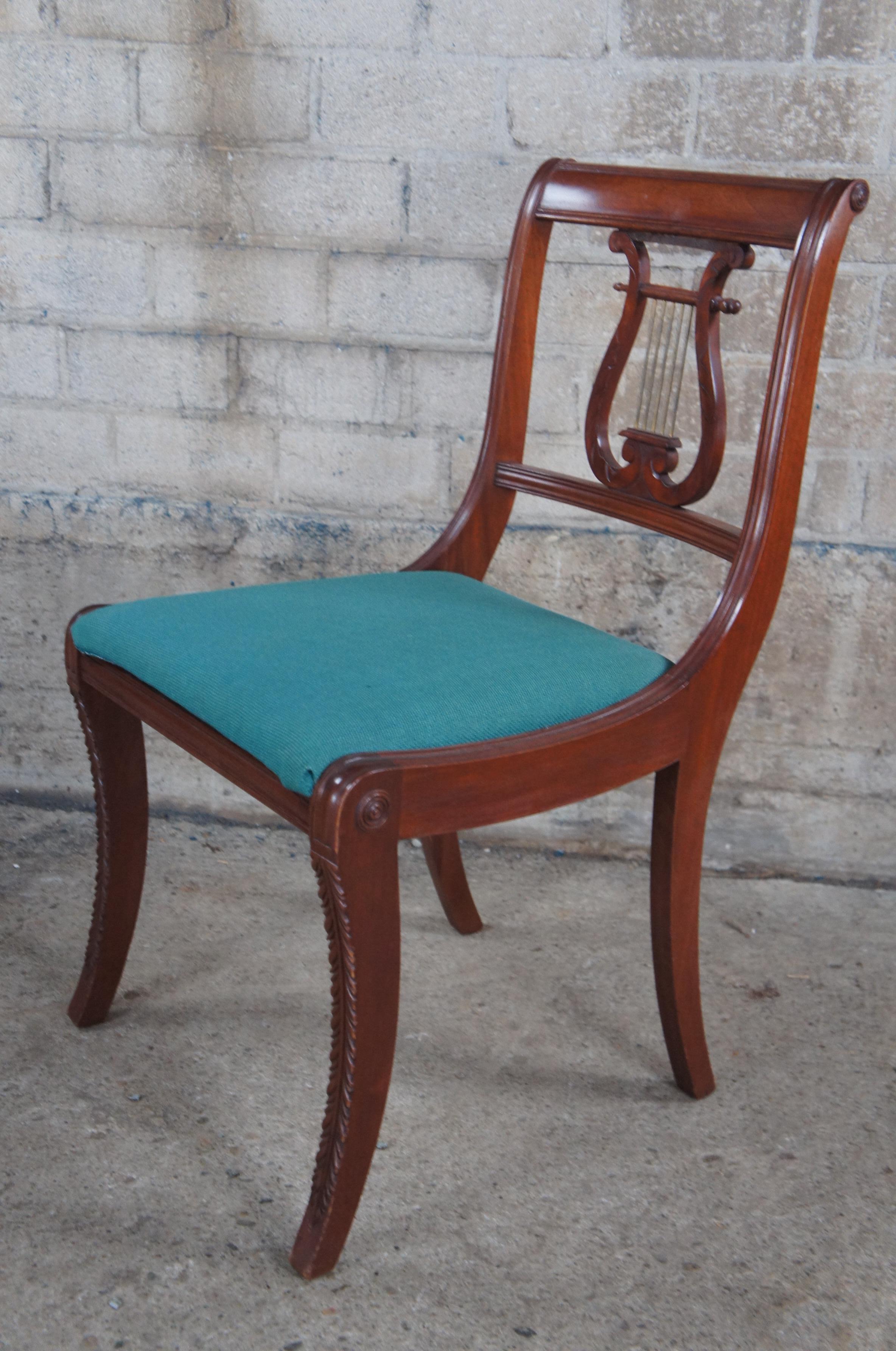 6 Union National Vintage Regency Duncan Phyfe Harp Back Mahogany Dining Chairs For Sale 1