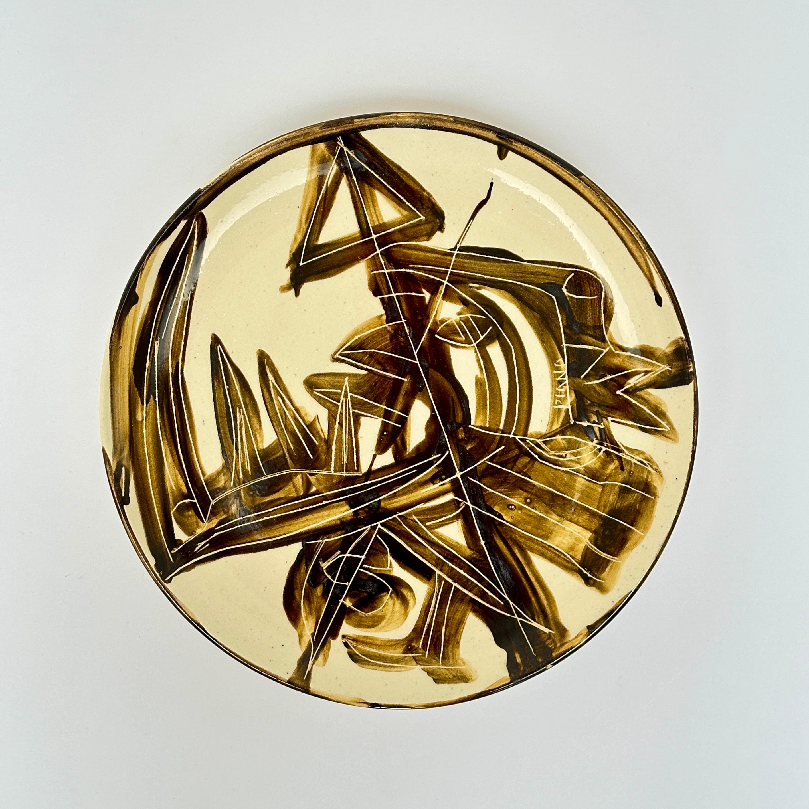 6 Unique Hand Painted Dinner Plates, Marc Piano, Vallauris c. 1990 For Sale 2