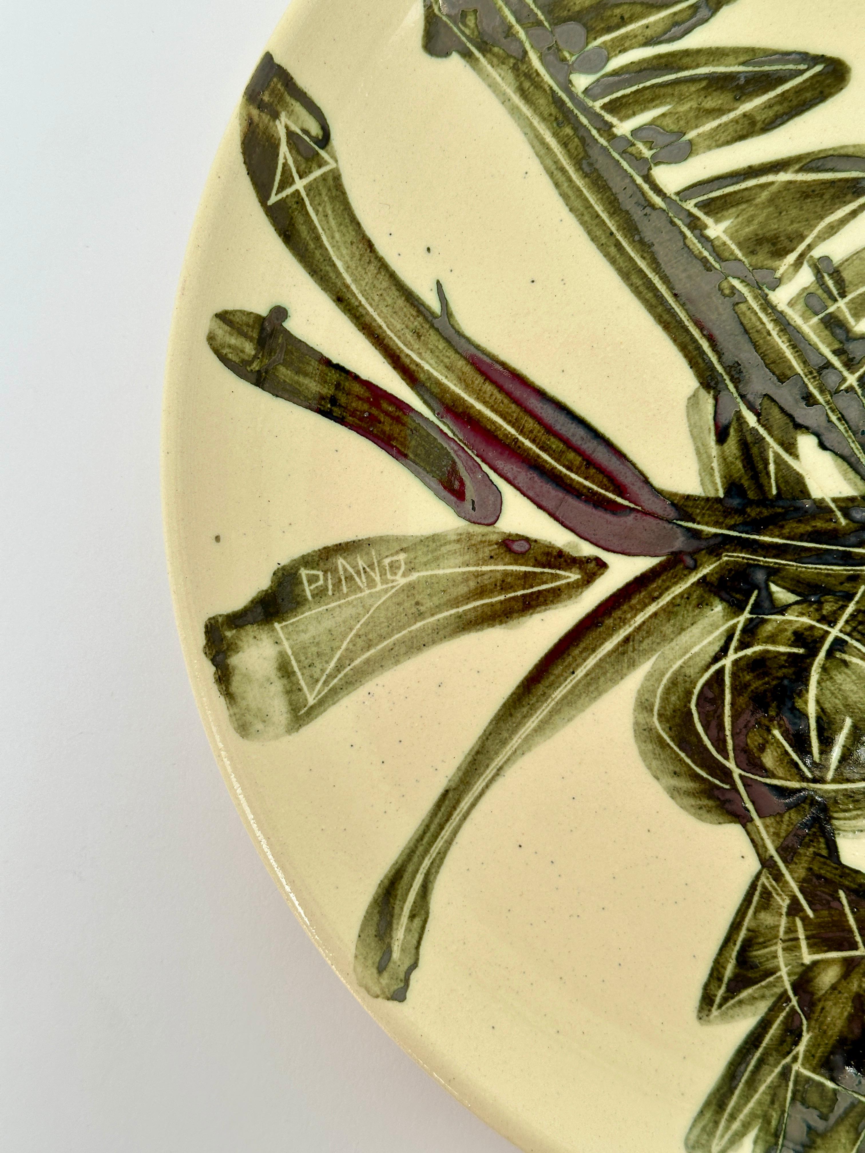 Archaistic 6 Unique Hand Painted Dinner Plates, Marc Piano, Vallauris c. 1990 For Sale