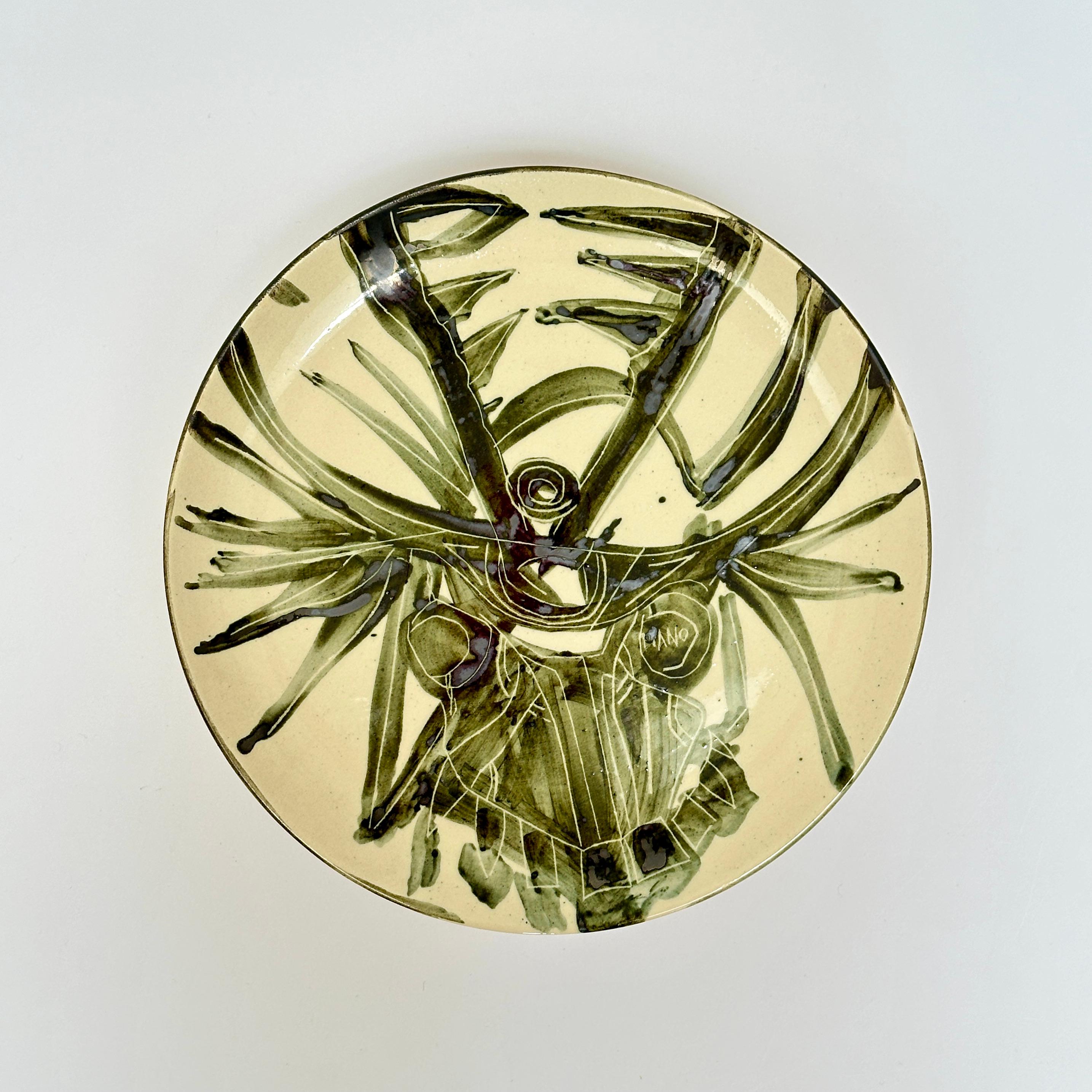 6 Unique Hand Painted Dinner Plates, Marc Piano, Vallauris c. 1990 In Excellent Condition For Sale In St Ouen, FR