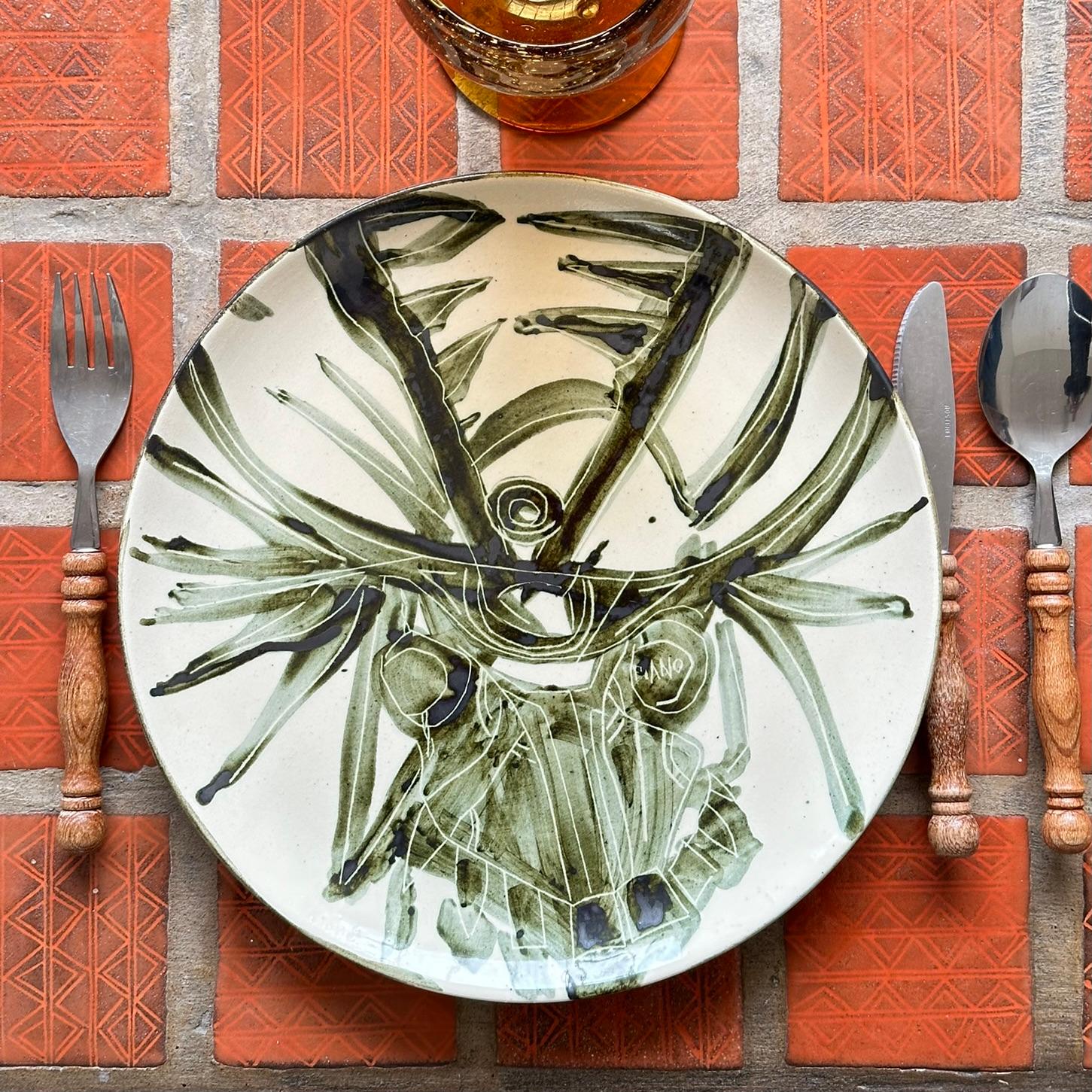 Late 20th Century 6 Unique Hand Painted Dinner Plates, Marc Piano, Vallauris c. 1990 For Sale