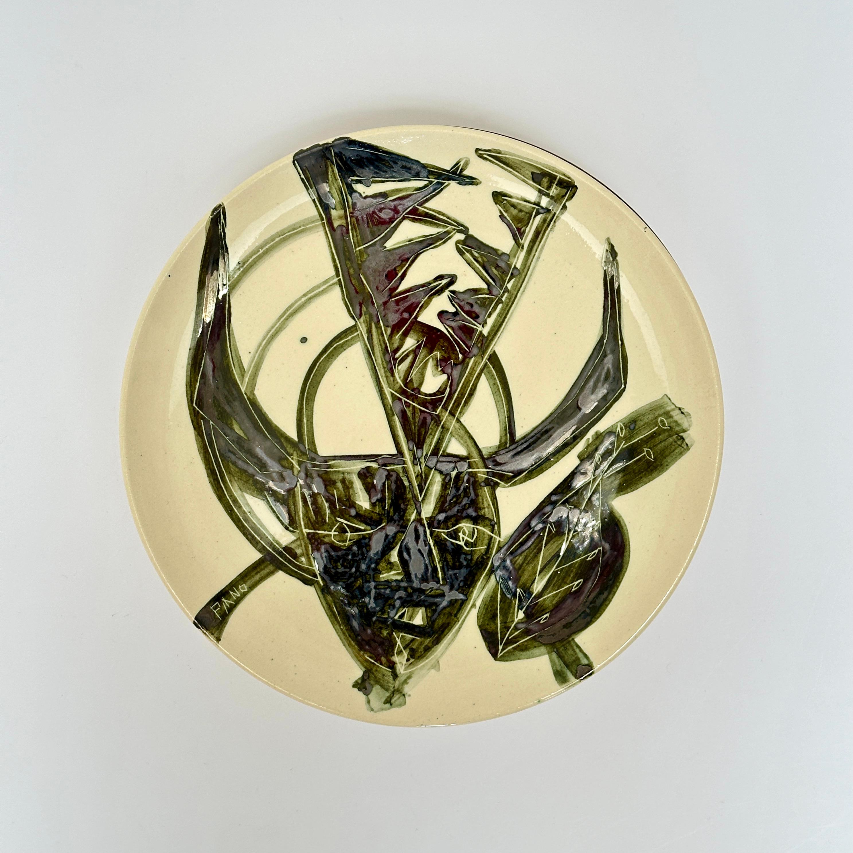 Ceramic 6 Unique Hand Painted Dinner Plates, Marc Piano, Vallauris c. 1990 For Sale