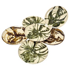 Used 6 Unique Hand Painted Dinner Plates, Marc Piano, Vallauris c. 1990