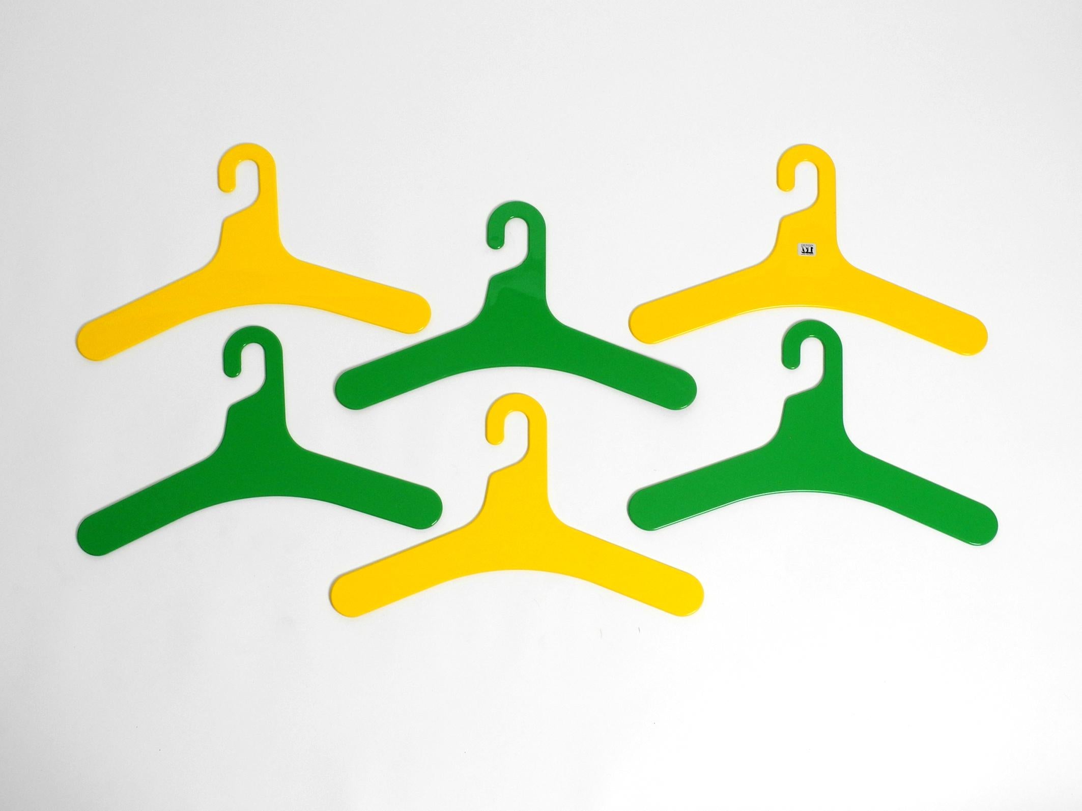 Late 20th Century 6 unused 1970s yellow and green plastic hangers by Ingo Maurer for Design M