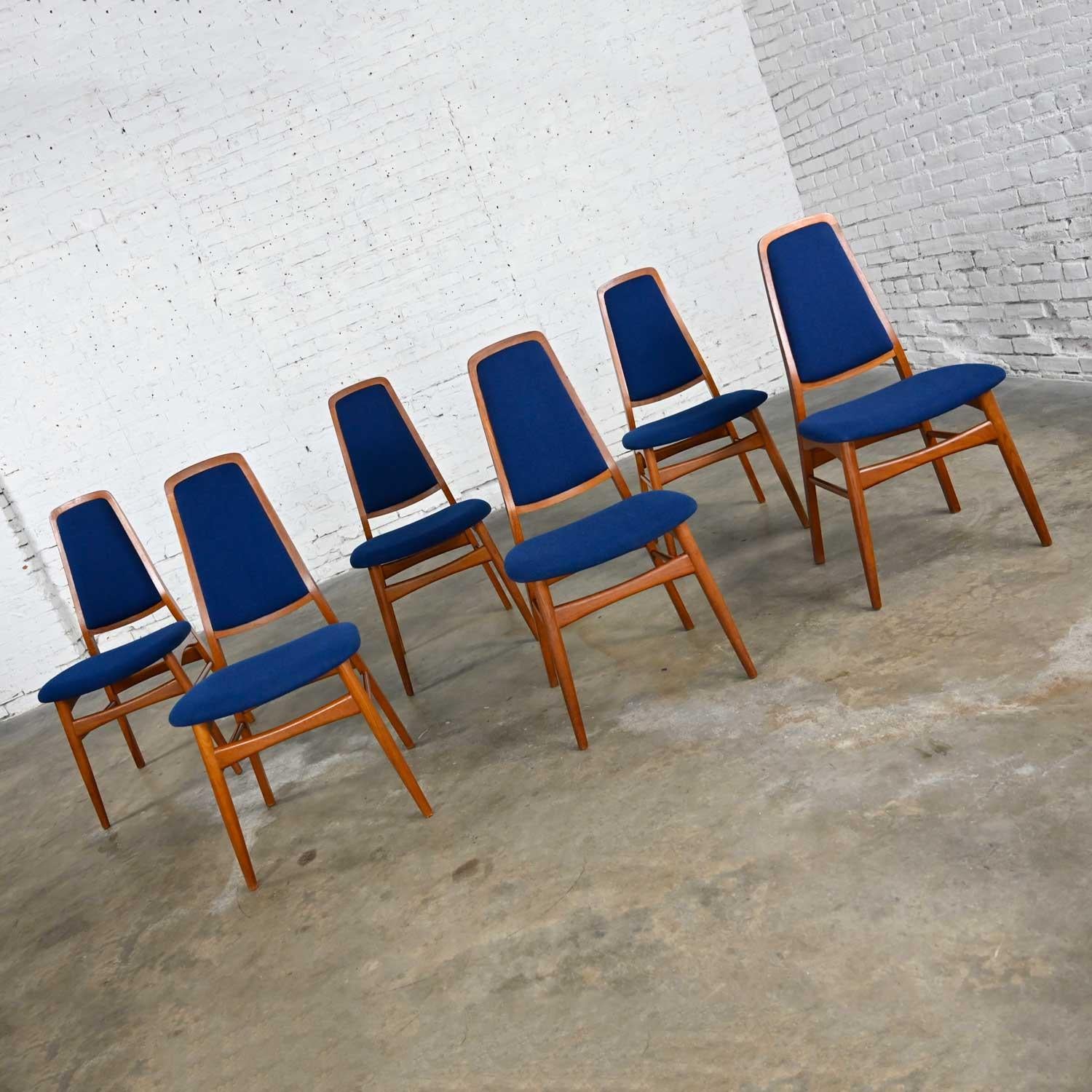 6 Vamdrup Stolefabrik Scandinavian Modern Teak Blue Dining Chairs Style Eva Chai 5