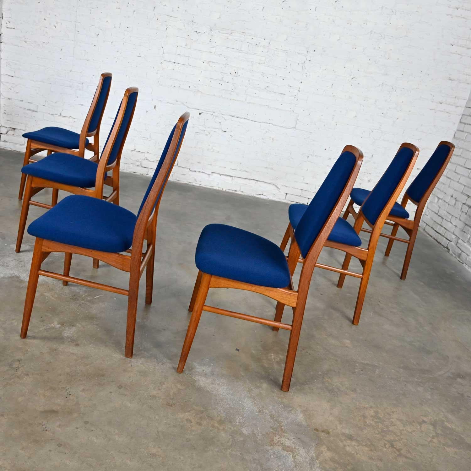 6 Vamdrup Stolefabrik Scandinavian Modern Teak Blue Dining Chairs Style Eva Chai 6