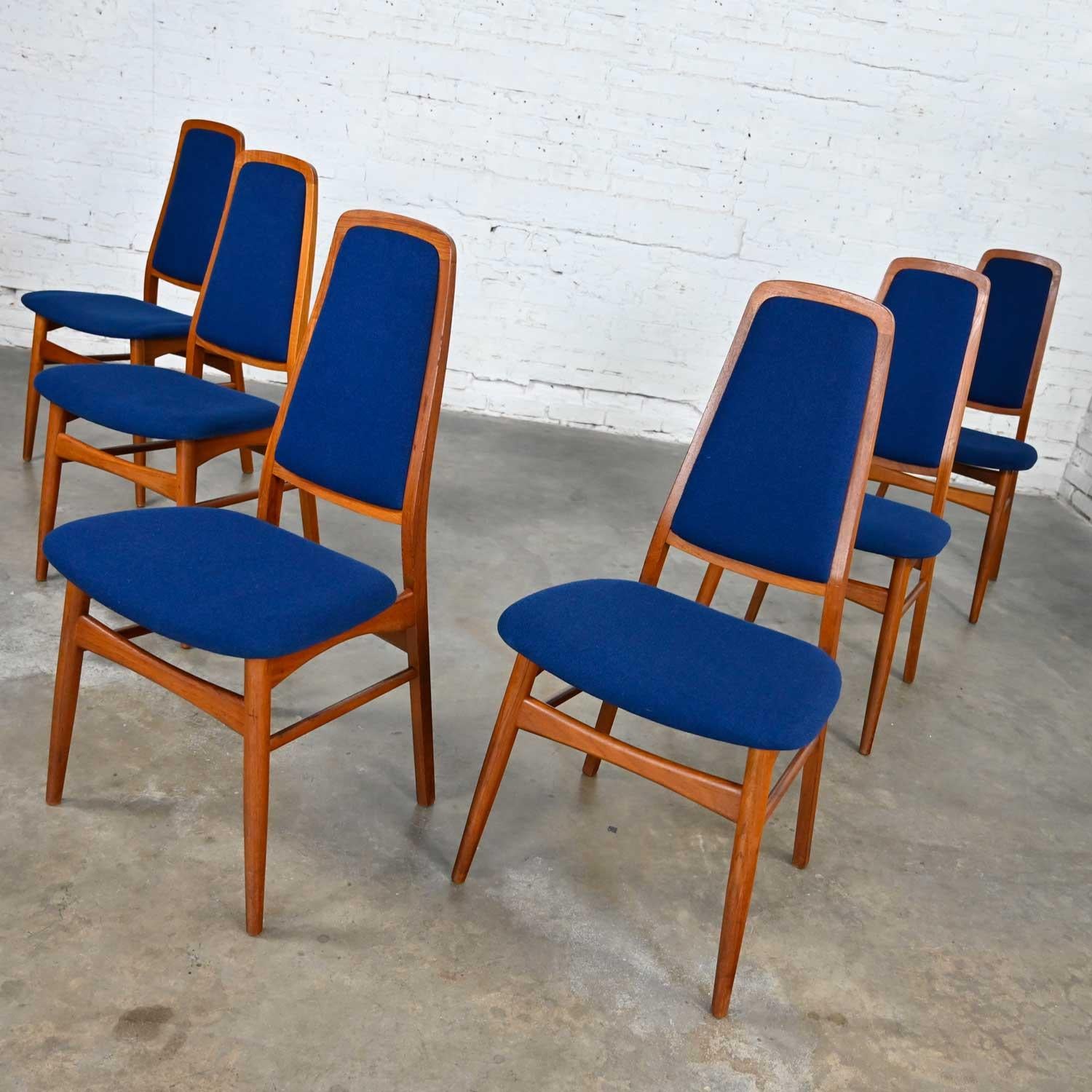 Danish 6 Vamdrup Stolefabrik Scandinavian Modern Teak Blue Dining Chairs Style Eva Chai