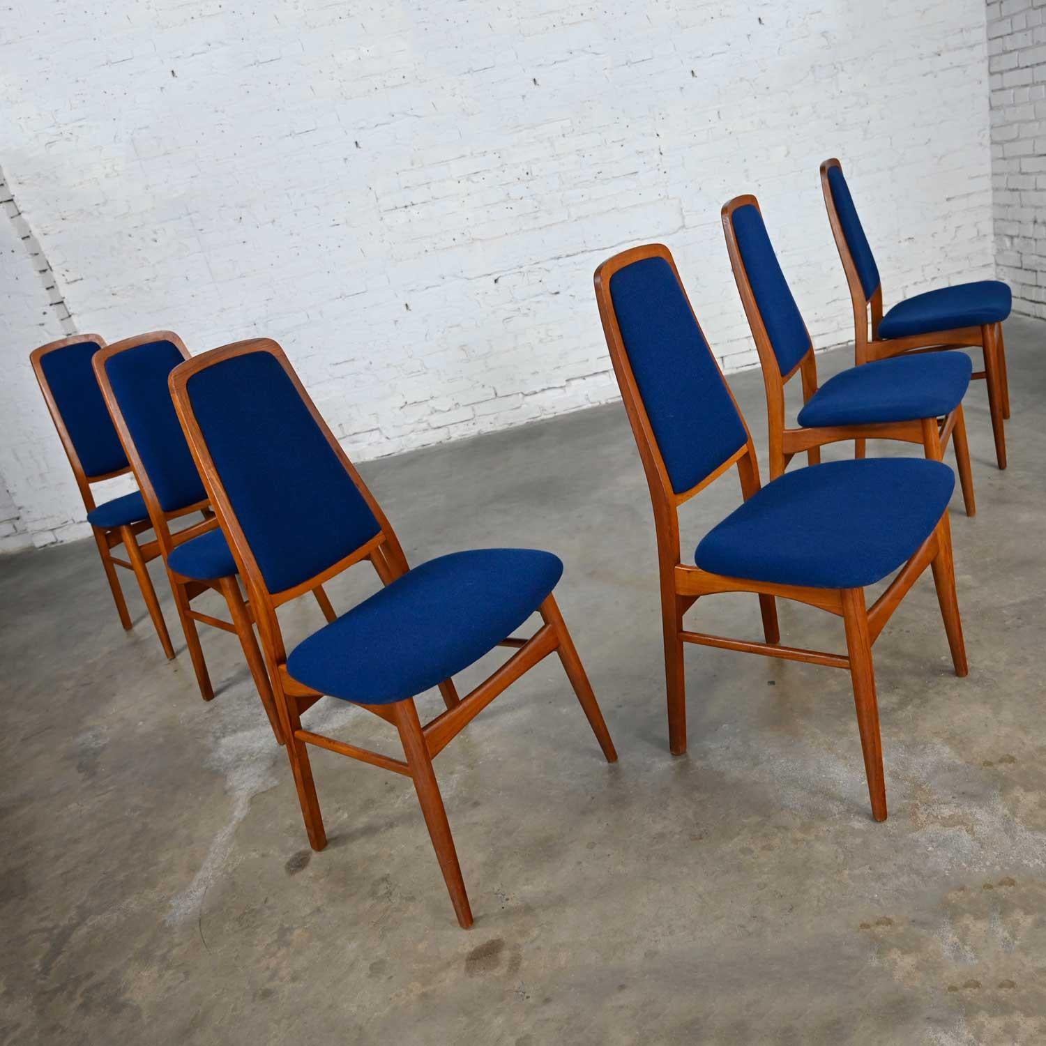 6 Vamdrup Stolefabrik Scandinavian Modern Teak Blue Dining Chairs Style Eva Chai 1