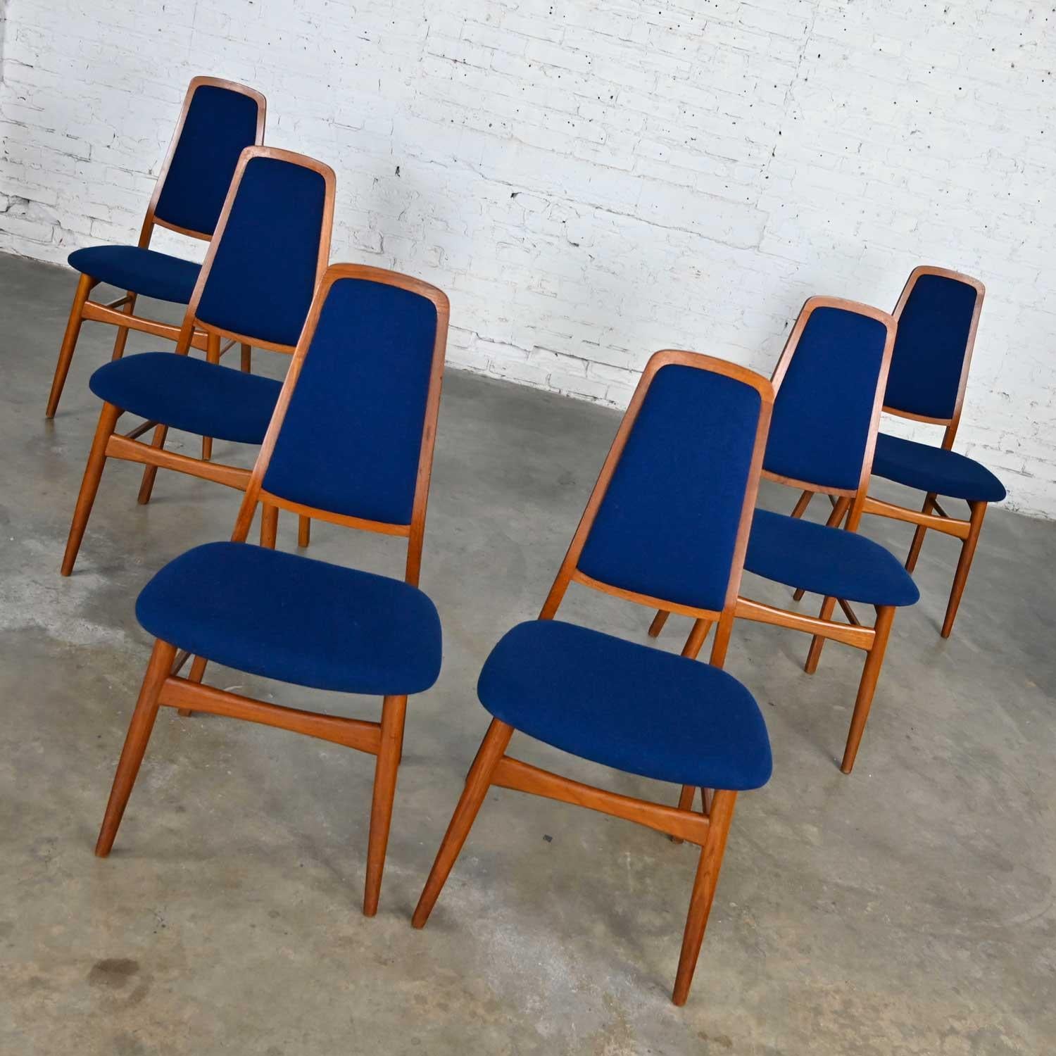 6 Vamdrup Stolefabrik Scandinavian Modern Teak Blue Dining Chairs Style Eva Chai 2