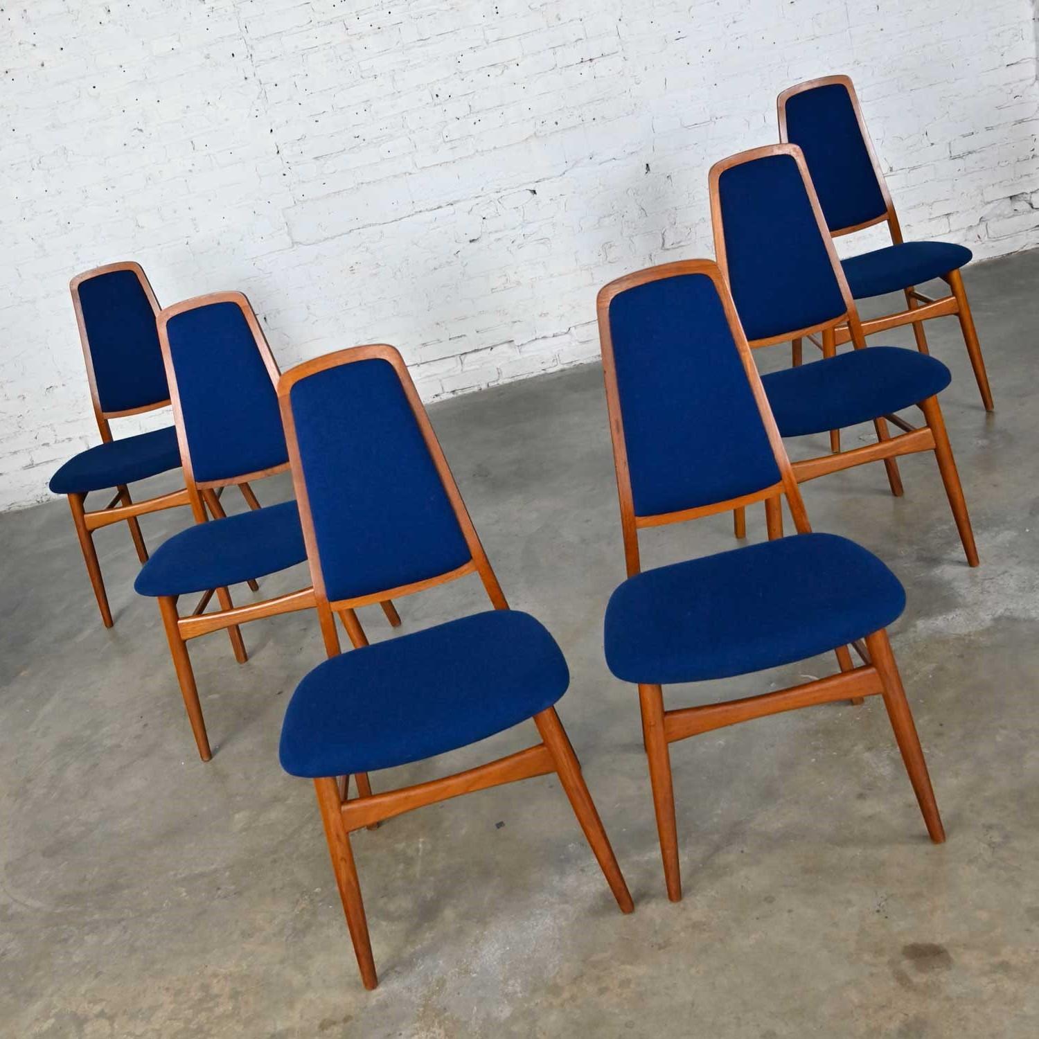 6 Vamdrup Stolefabrik Scandinavian Modern Teak Blue Dining Chairs Style Eva Chai 3