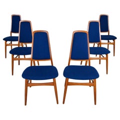 6 Vamdrup Stolefabrik Scandinavian Modern Teak Blue Dining Chairs Style Eva Chai