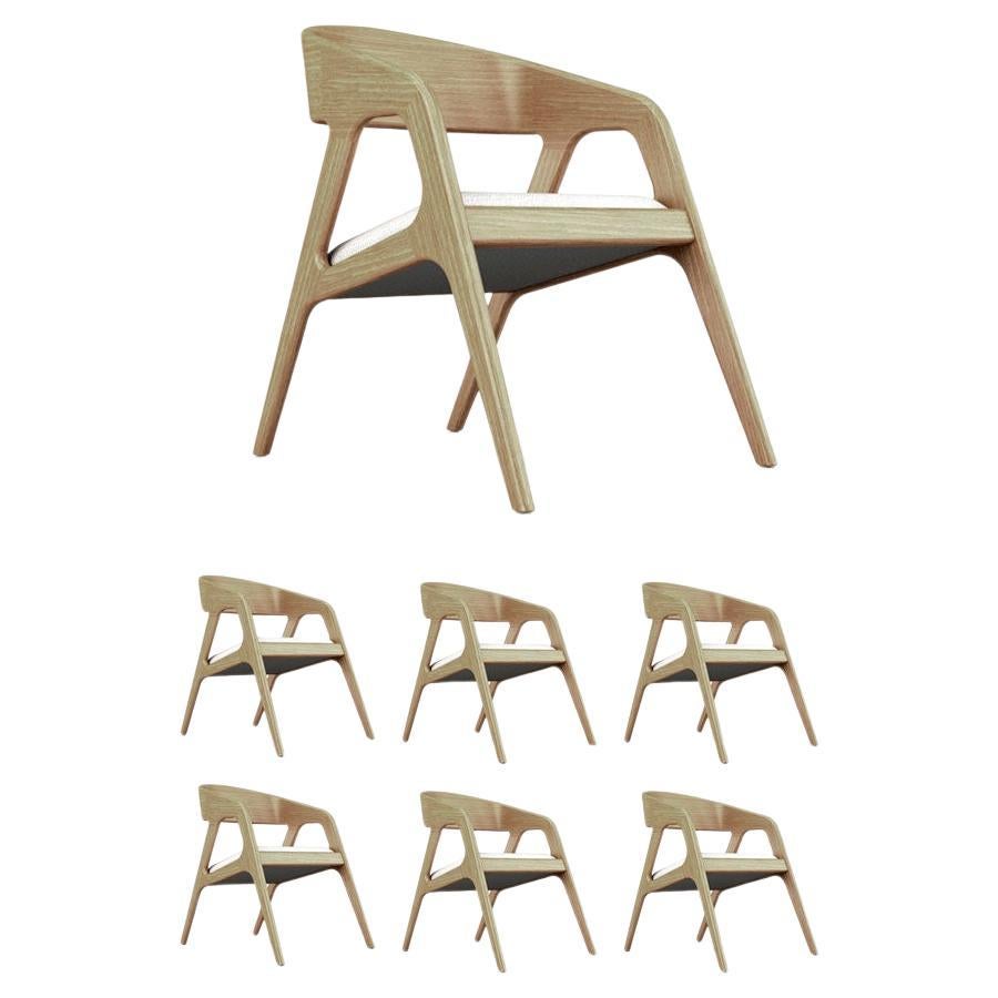 6 fauteuils Vertex, fauteuil moderne et minimaliste en chêne avec assise tapissée