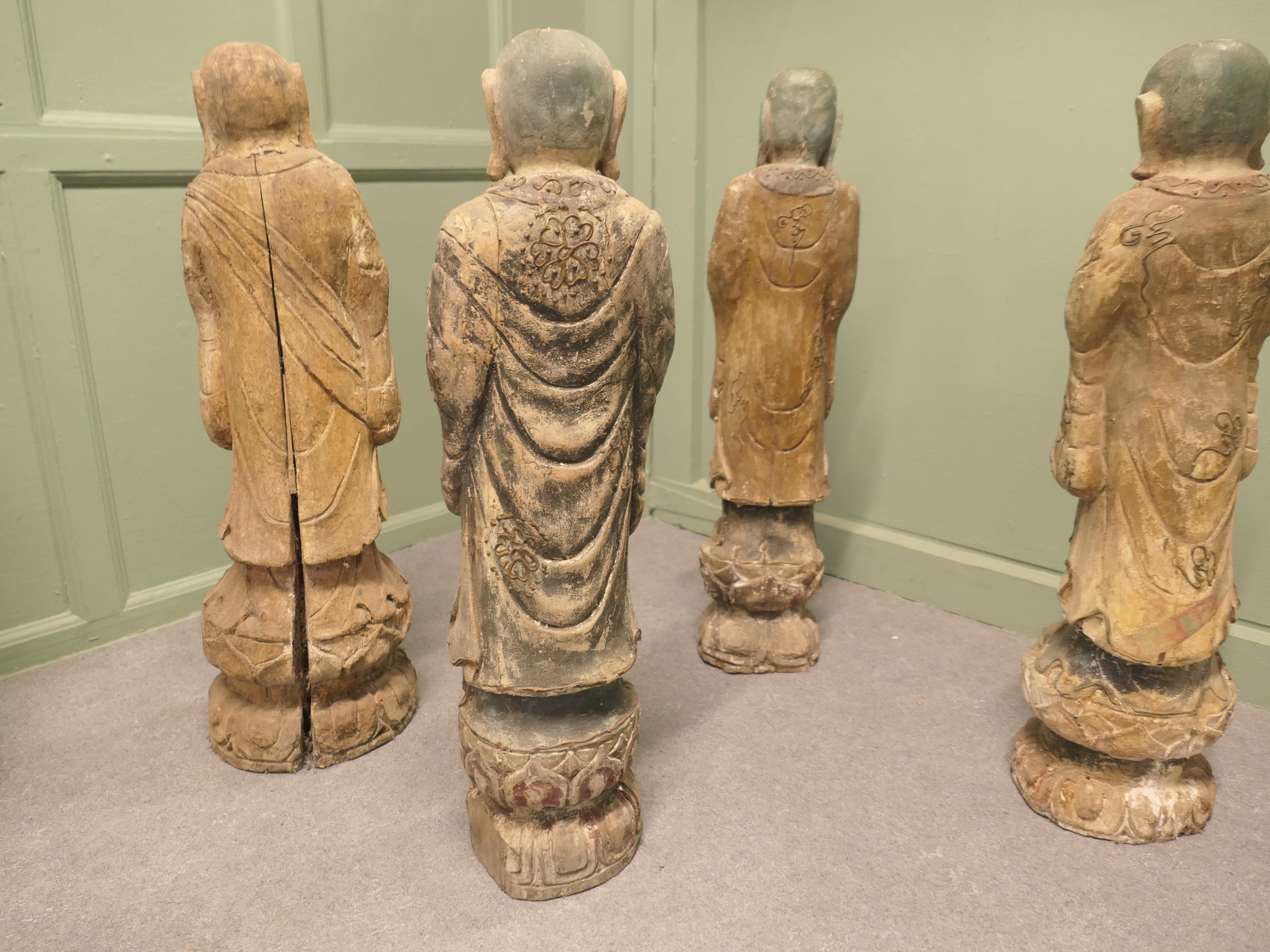 Fruitwood 6 Very Old Carved Figures of Buddhist Immortals For Sale