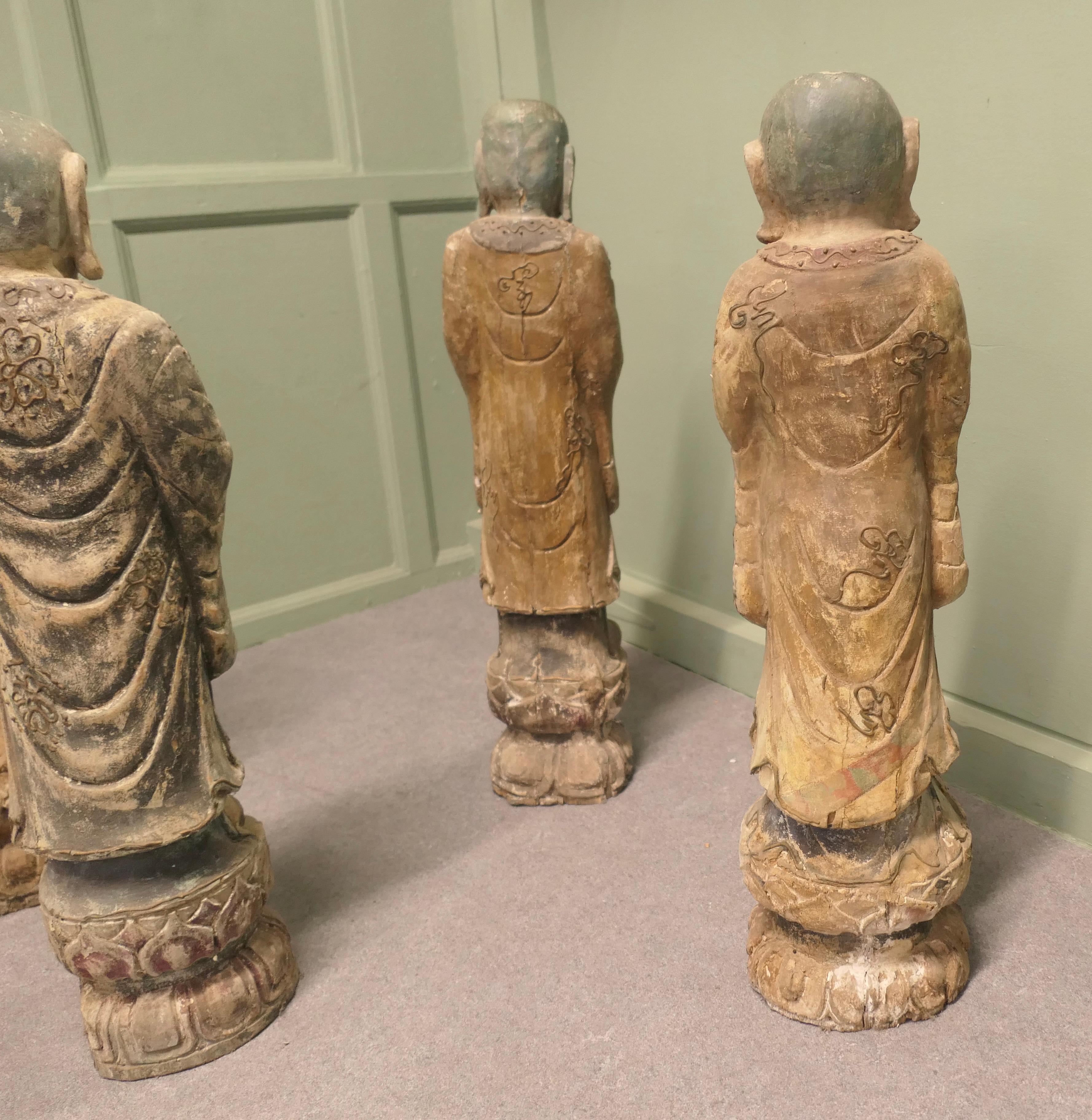 6 Very Old Carved Figures of Buddhist Immortals For Sale 1