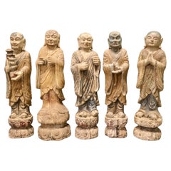 6 Very Old Carved Figures of Buddhist Immortals