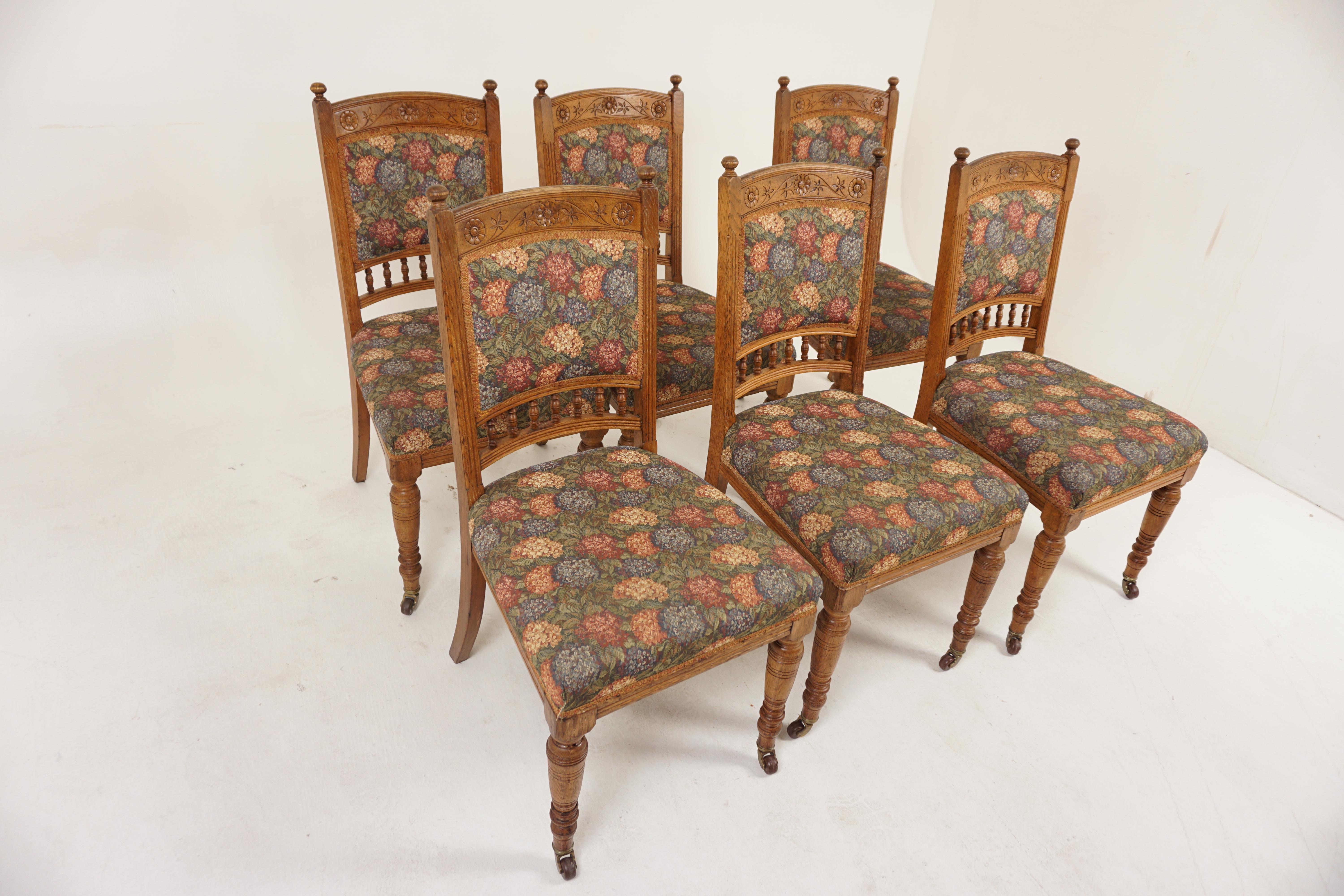 Scottish 6 Victorian Oak Upholstered Dining Chairs, Scotland 1880, H1169 For Sale