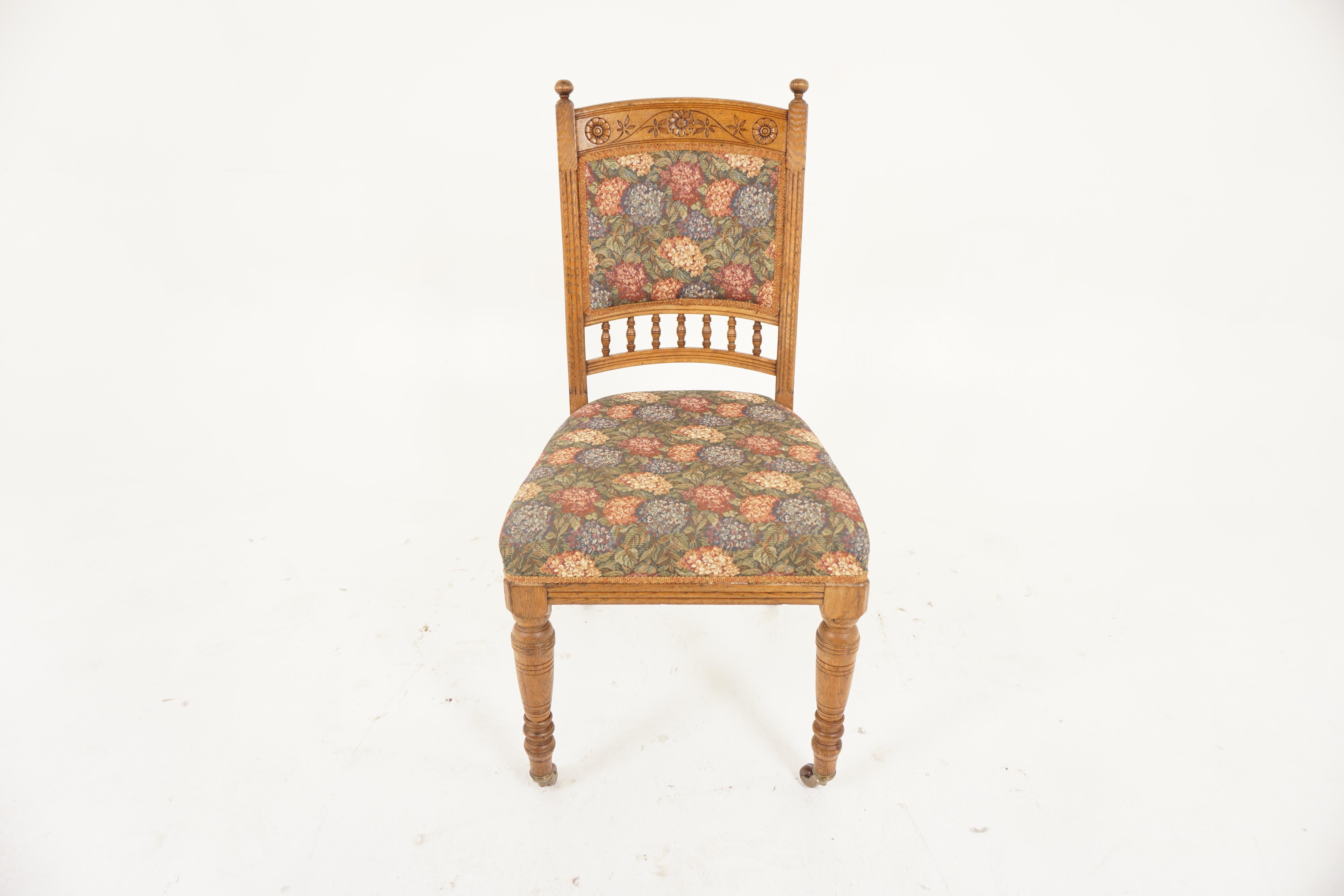 Hand-Crafted 6 Victorian Oak Upholstered Dining Chairs, Scotland 1880, H1169 For Sale
