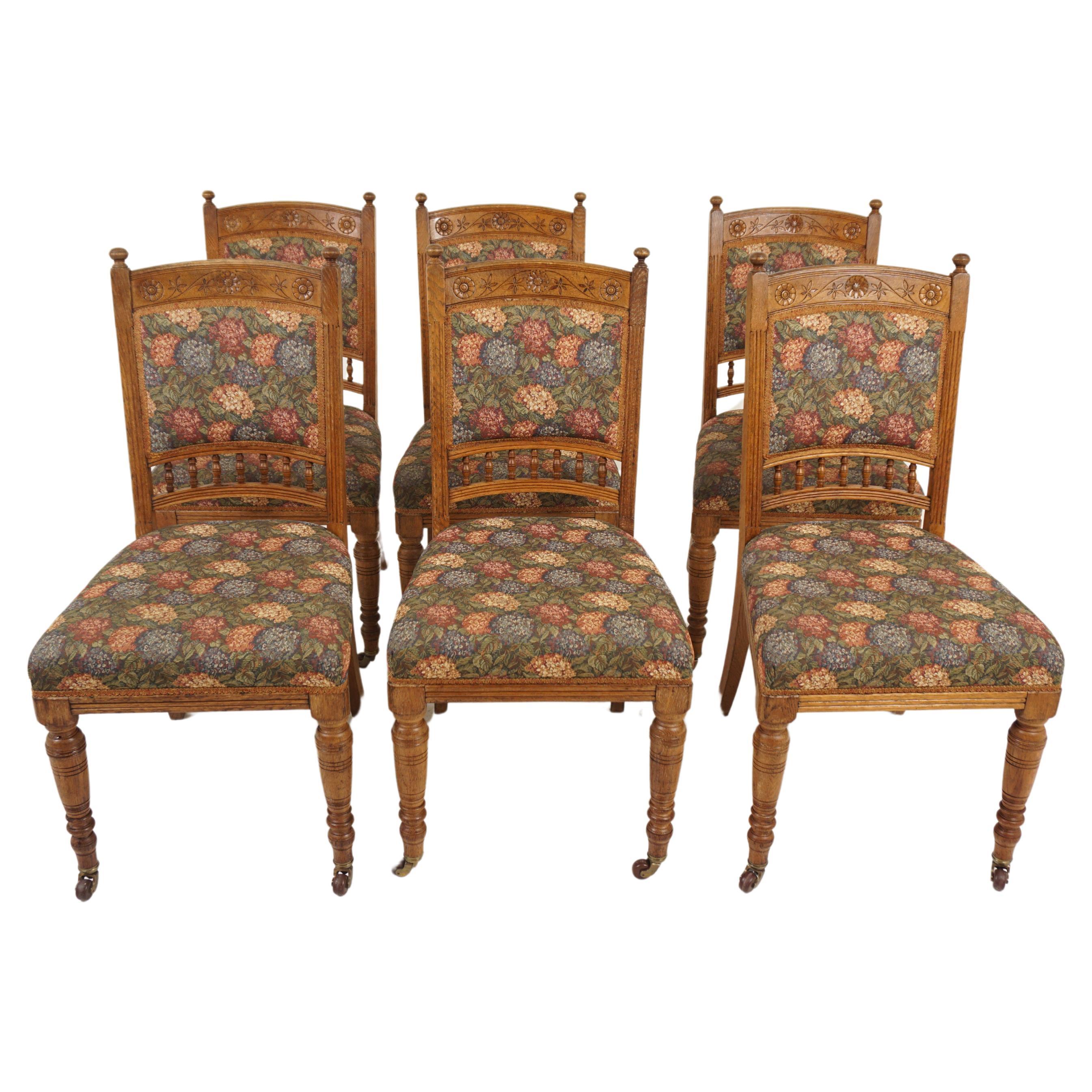 6 Victorian Oak Upholstered Dining Chairs, Scotland 1880, H1169 For Sale