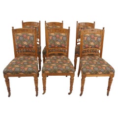 Antique 6 Victorian Oak Upholstered Dining Chairs, Scotland 1880, H1169