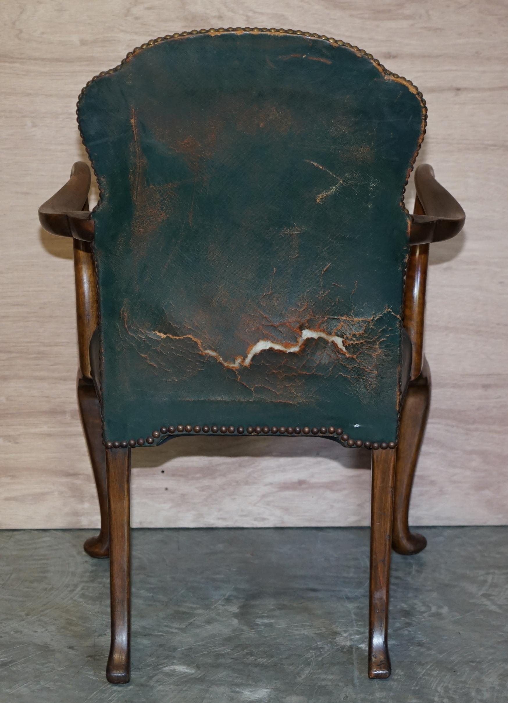 6 Victorian Walnut Green Period Leather Upholstery Shepherds Crook Dining Chairs 5